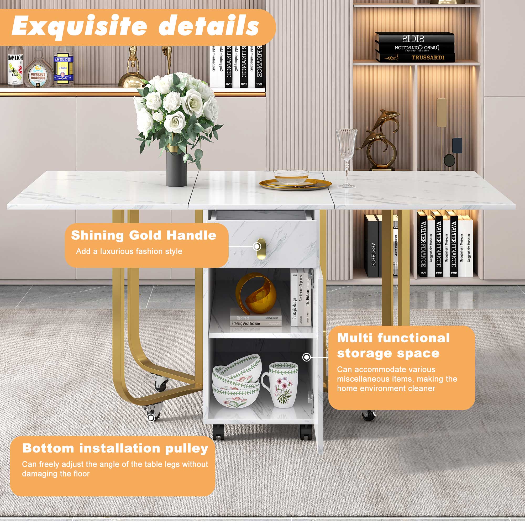 Logidon opklapbare eettafel wit 150 cm met kast en 2 lades