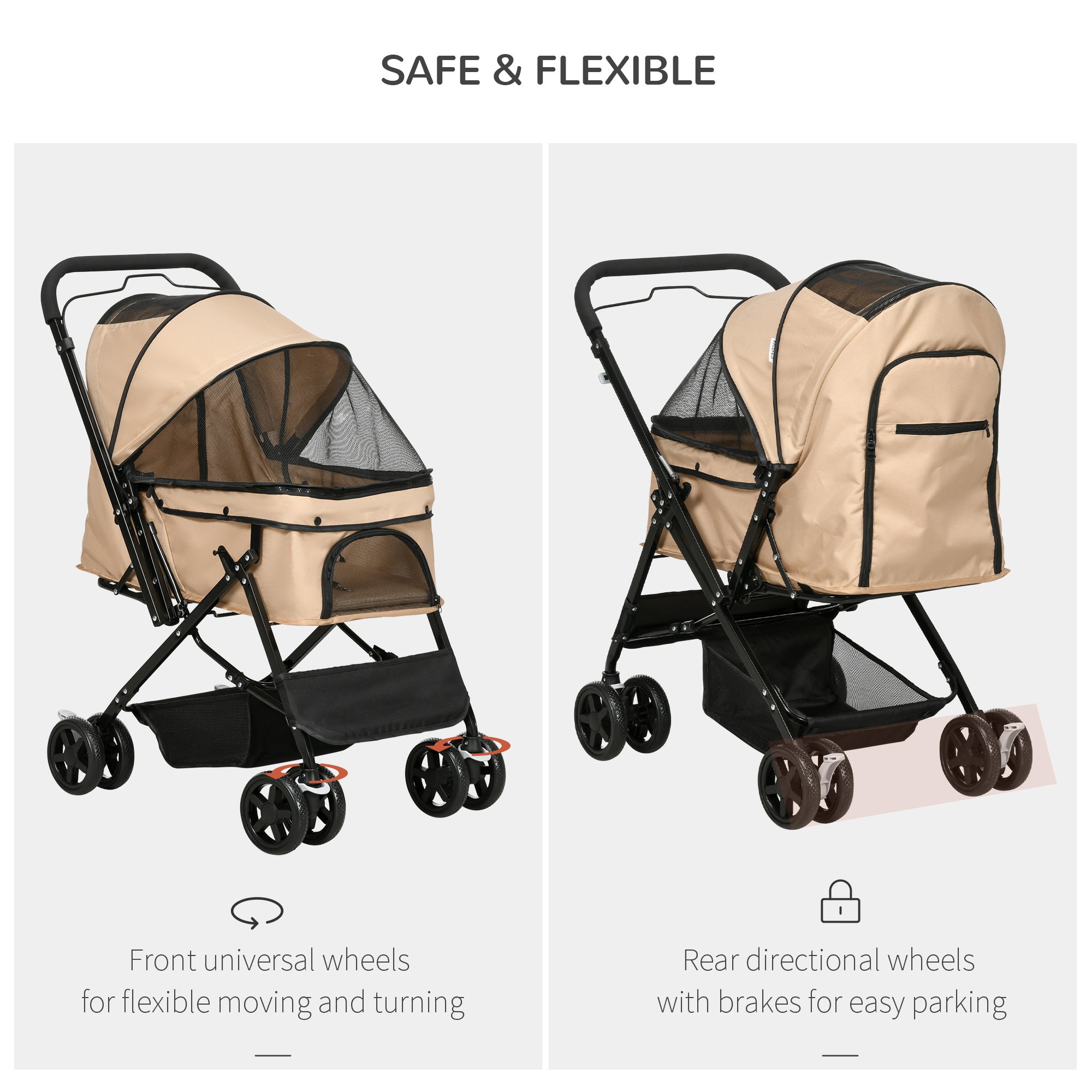 Logidon hondenbuggy lichtbruin 76,5 cm x 52 cm x 95 cm voor kleine honden