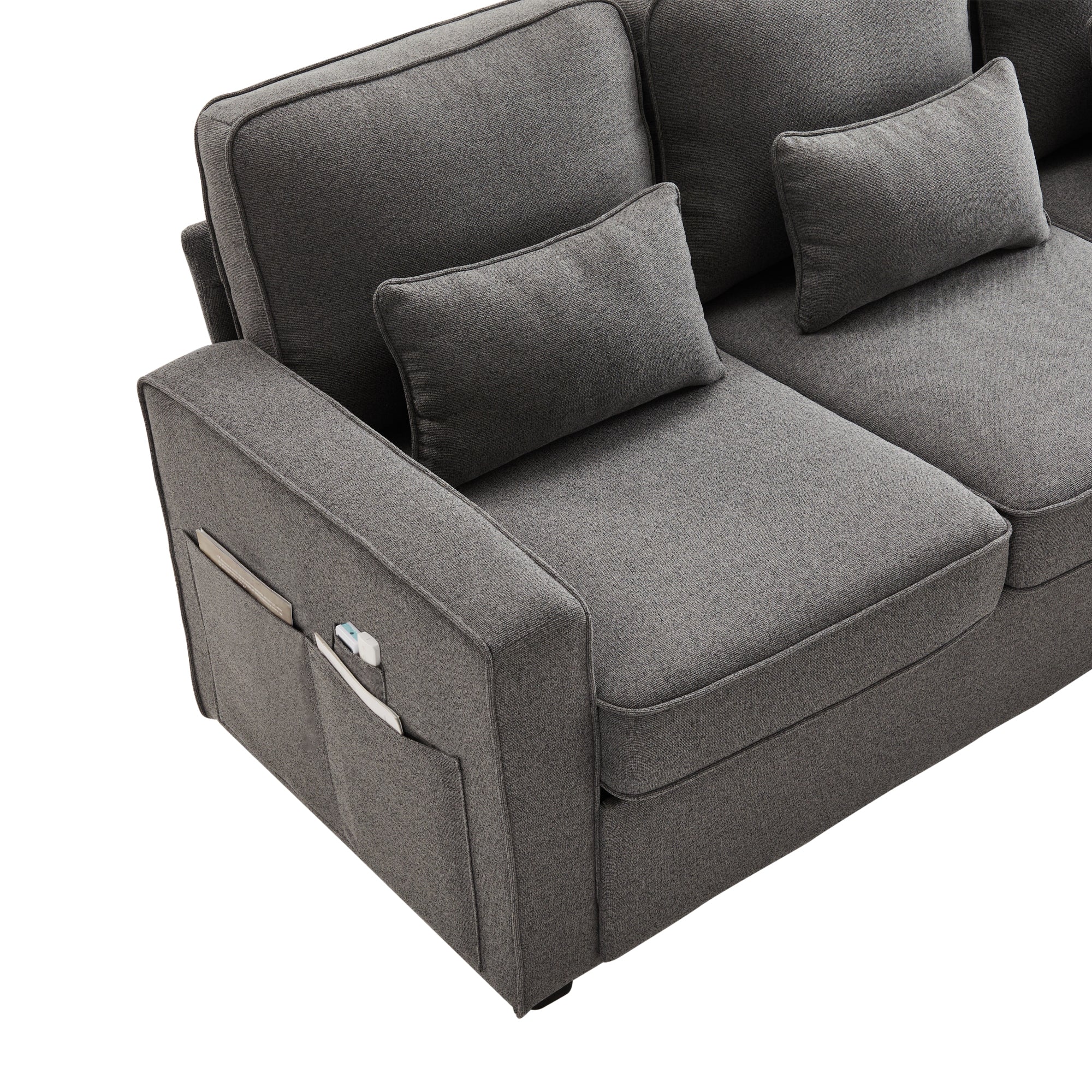 Logidon moderne 4-zits linnen bank donkergrijs met USB-oplaadpoorten
