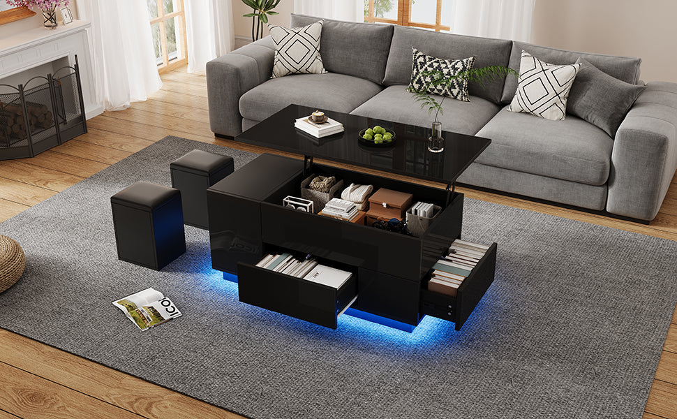 Logidon 4-in-1 in hoogte verstelbare salontafel zwart 100x50x45 cm LED