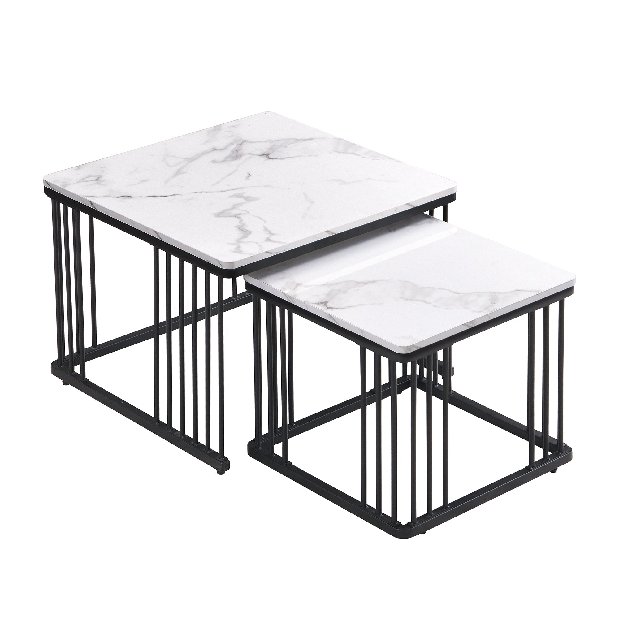 Logidon Stijlvolle 2-delige salontafelset wit marmerlook 60x60 cm