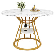 Logidon ronde eettafel 100 cm marmerpatroon gouden metalen poten