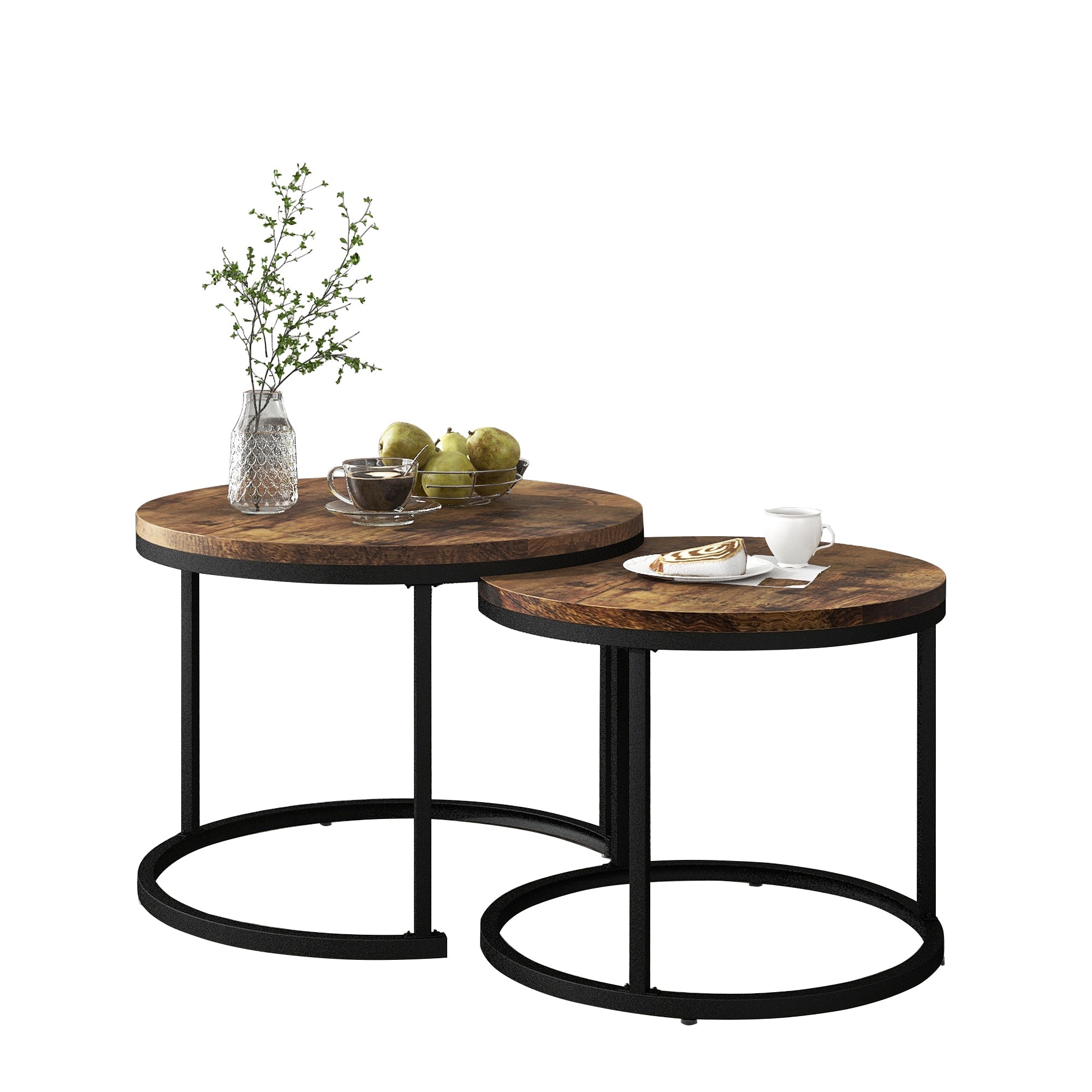 Logidon ronde salontafels set van 2 bruin nestbaar MDF