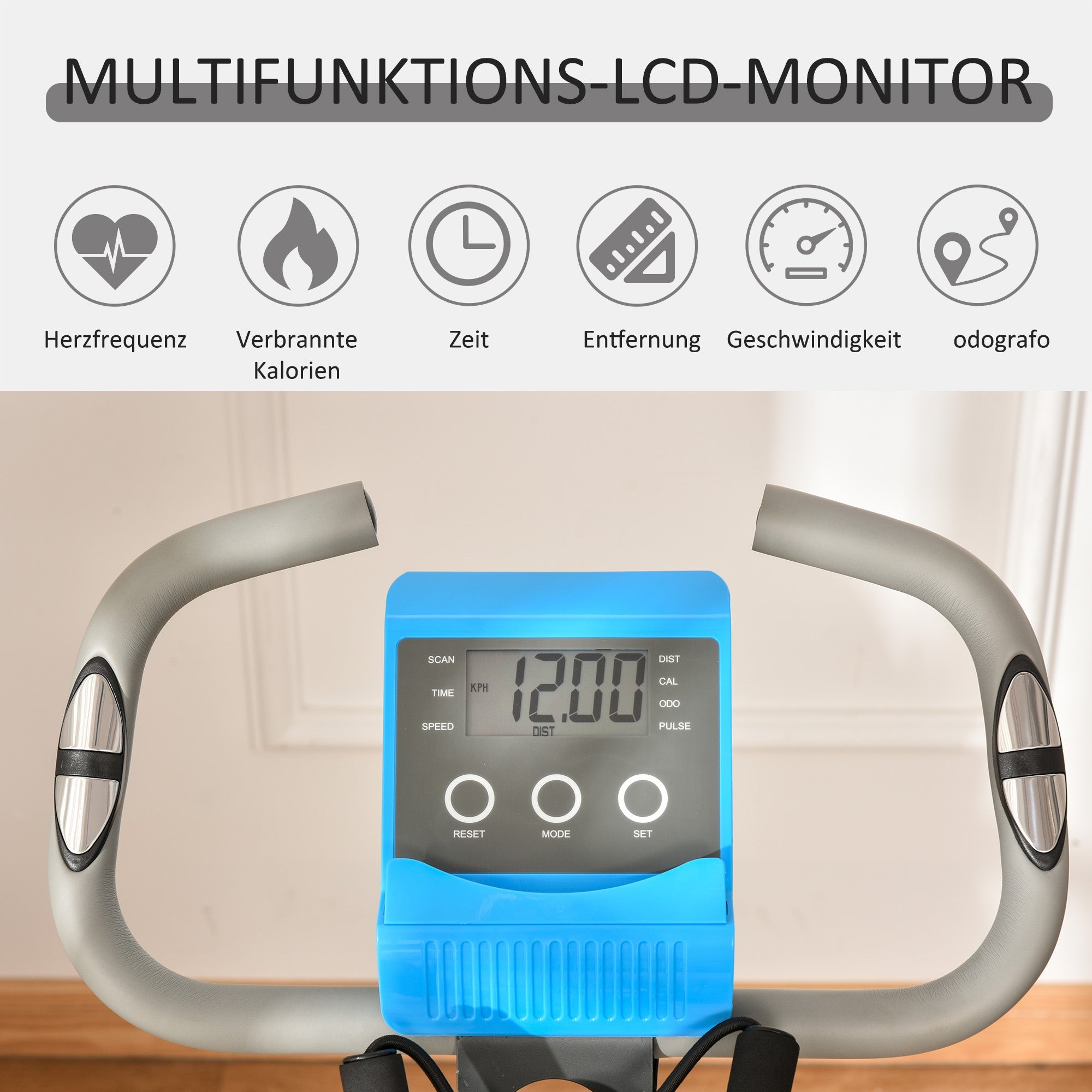 Logidon X-Bike 2-in-1 hometrainer blauw LCD-display Magnetische weerstand met 8 niveaus