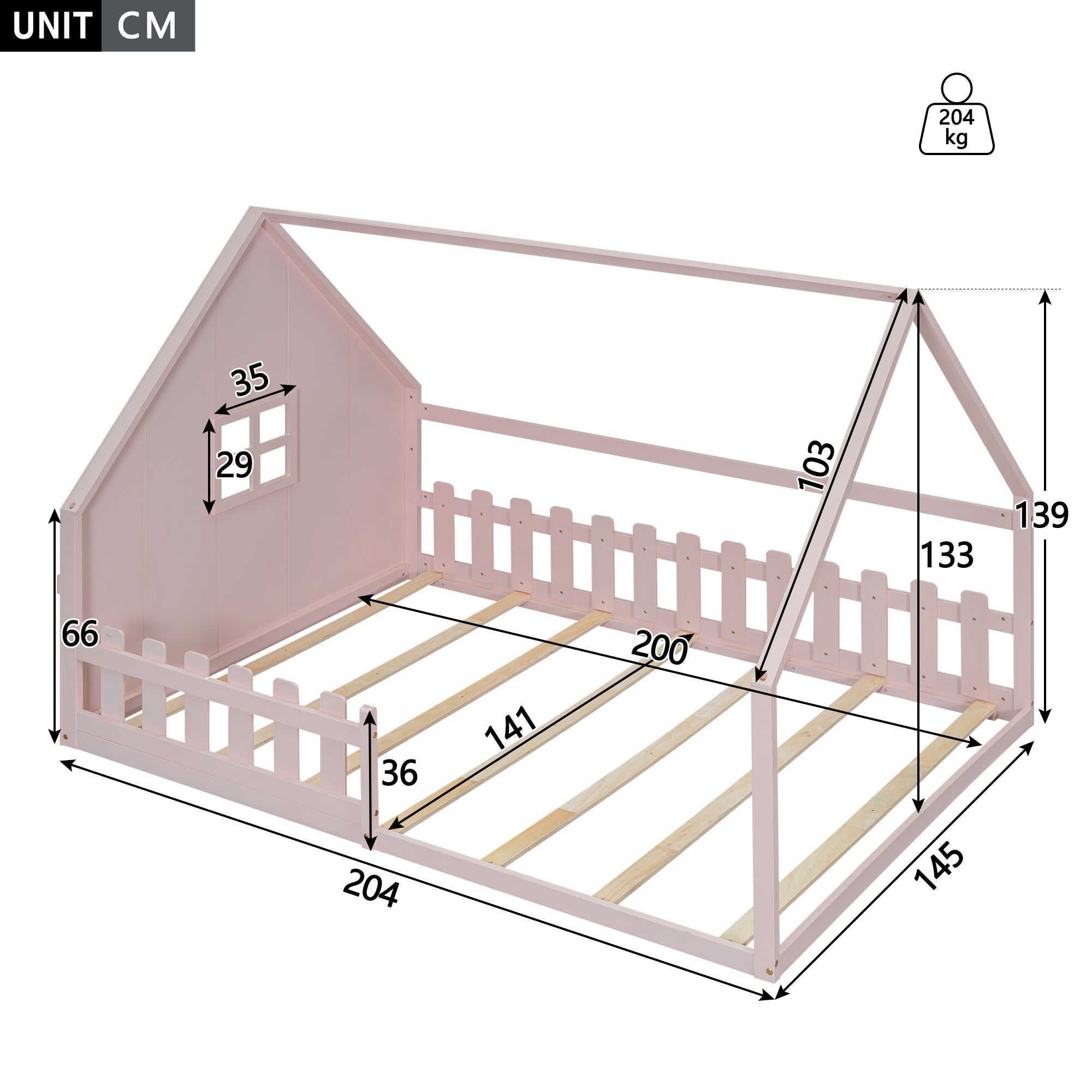 Logidon vlakbed 140x200 cm roze kinderbed met railing