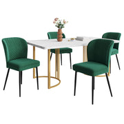 Logidon eetgroepset 5 stuks donkergroene fluwelen stoelen witte MDF tafel