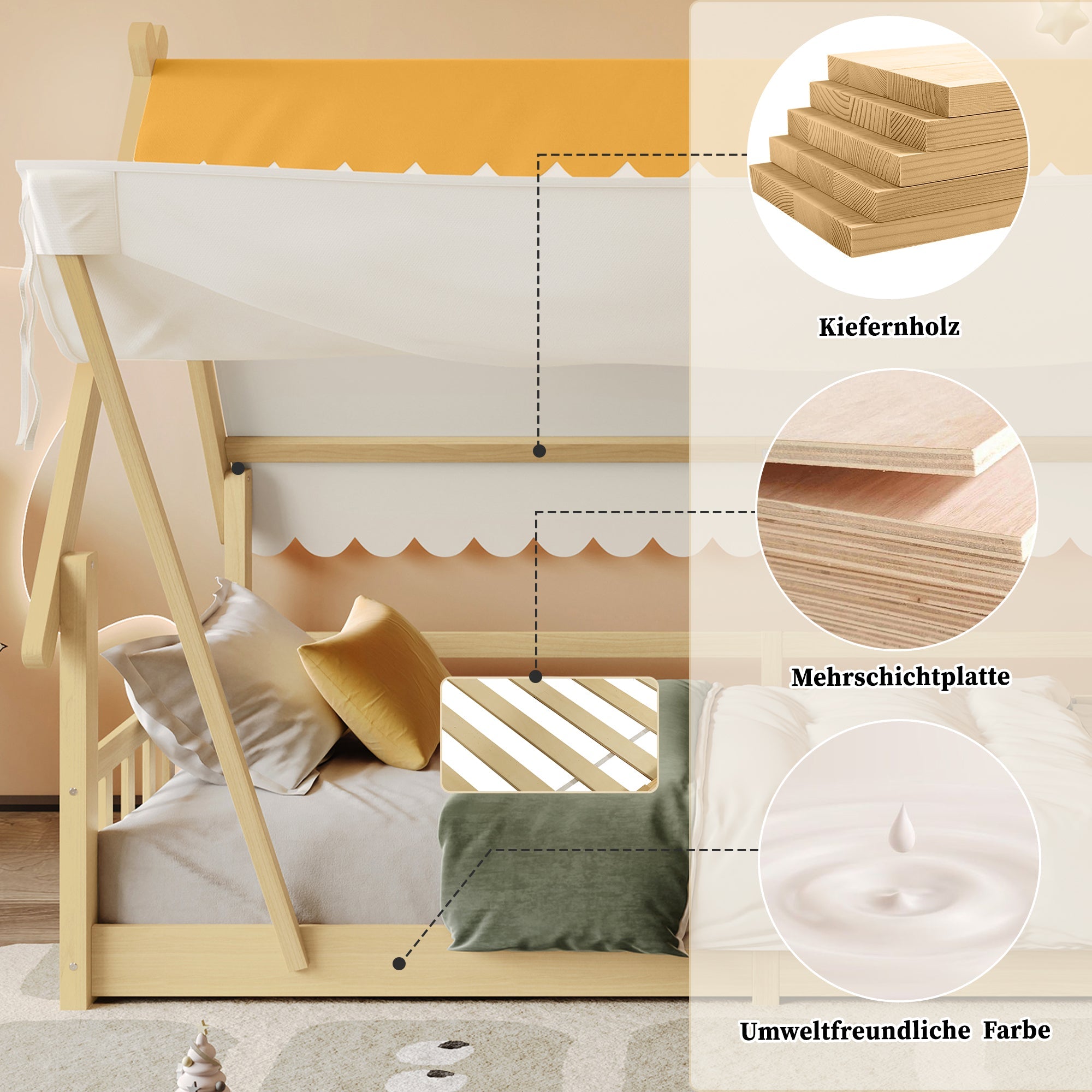Logidon Cabinebed 90x200 met afneembare tent wit