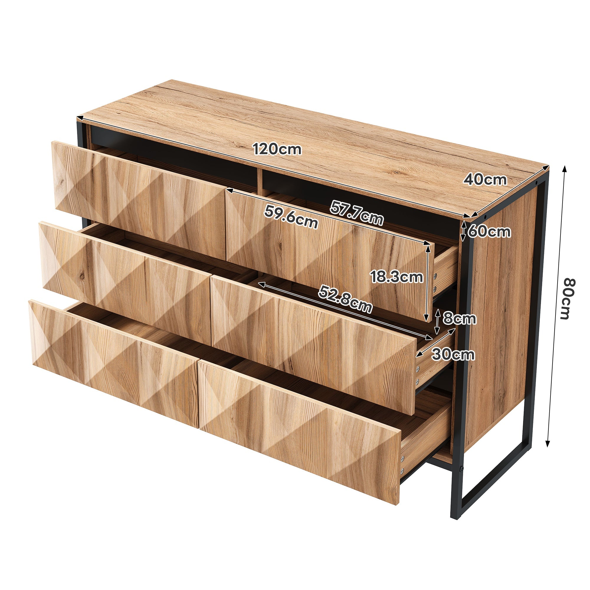 Logidon dressoir 120x40x80 zwart houtlook 6 lades