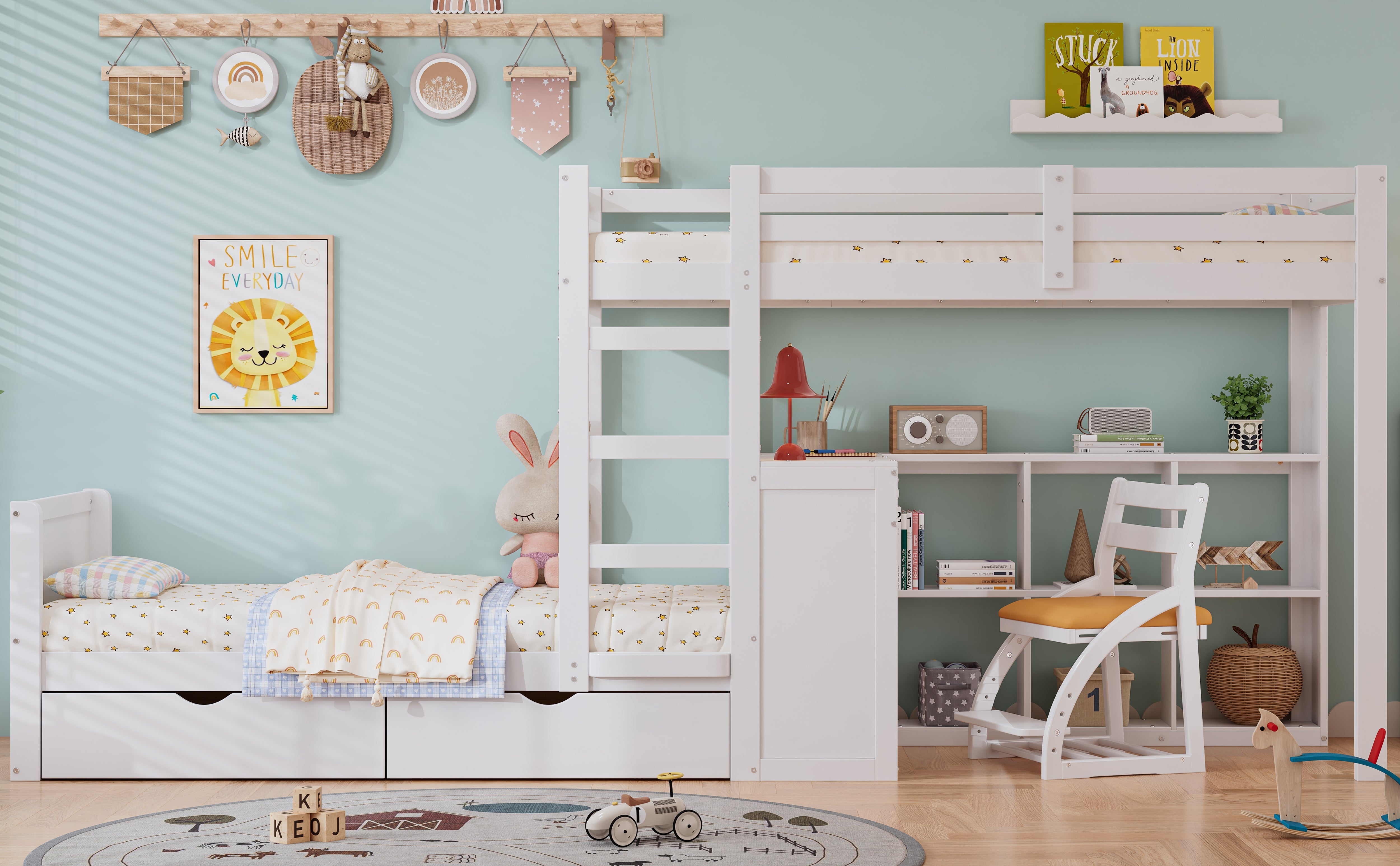 Logidon stapelbed 90x200 cm witte drietrapsladder met bureau