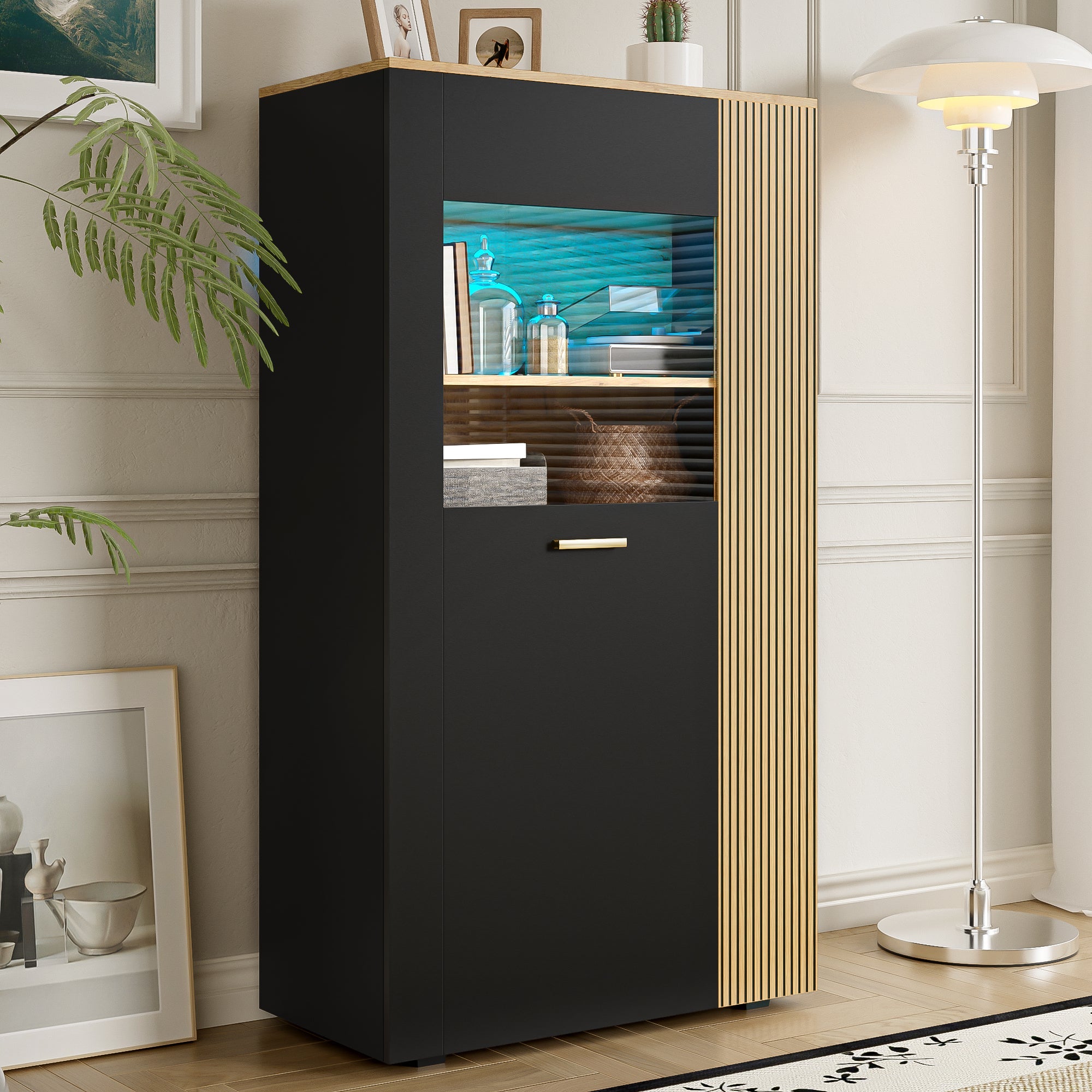 Logidon Moderne PB Opbergkast met LED 16 Kleuren Zwart