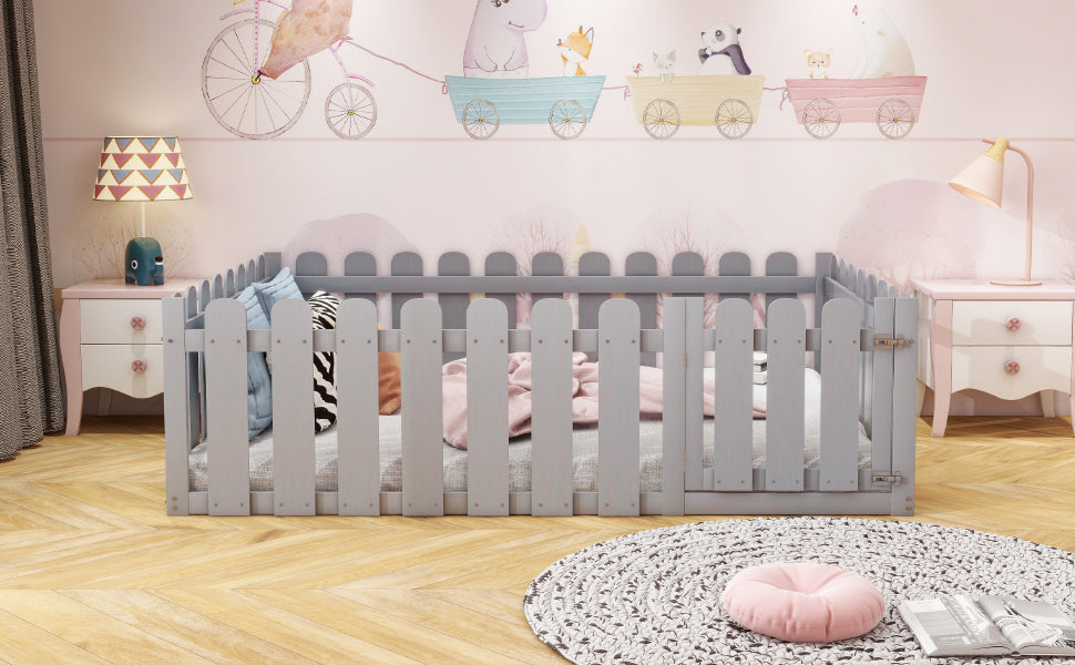 Logidon kinderbed 140 x 200 cm grijs houten frame met deur