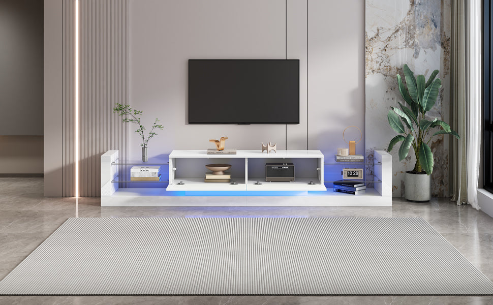 Logidon hoogglans TV-meubel met LED-verlichting 181 cm wit glazen front