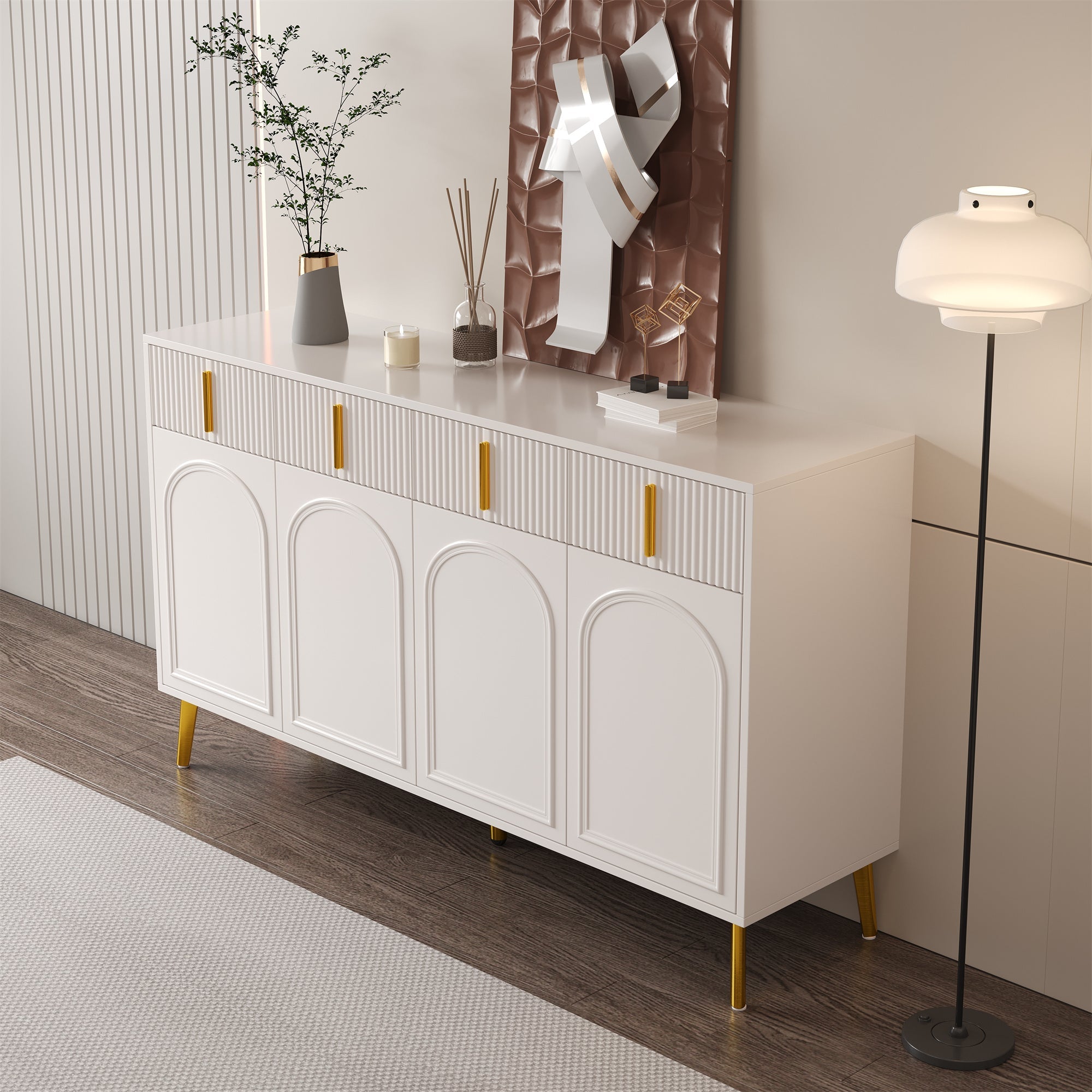 Logidon dressoir wit met gouden handgrepen en poten, 4 deuren