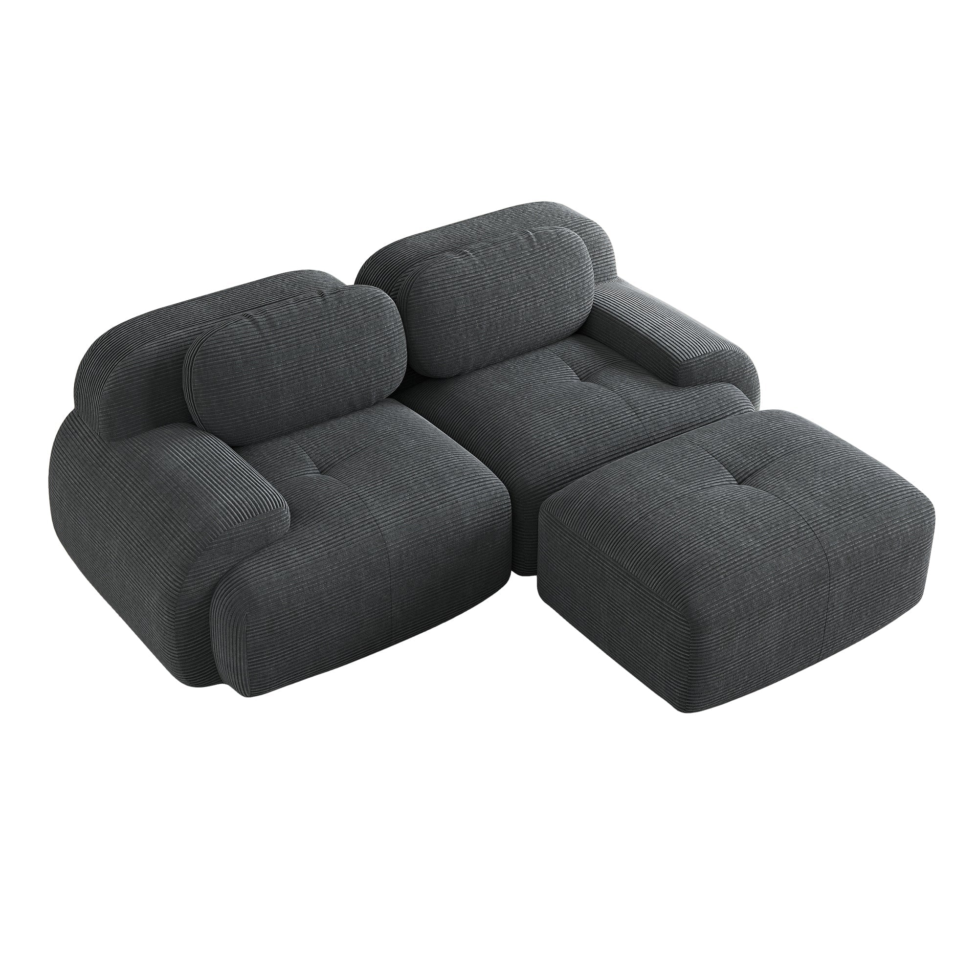 Logidon Hoekbank 208 cm Grijs Corduroy Modulaire Gebogen Armleuningen