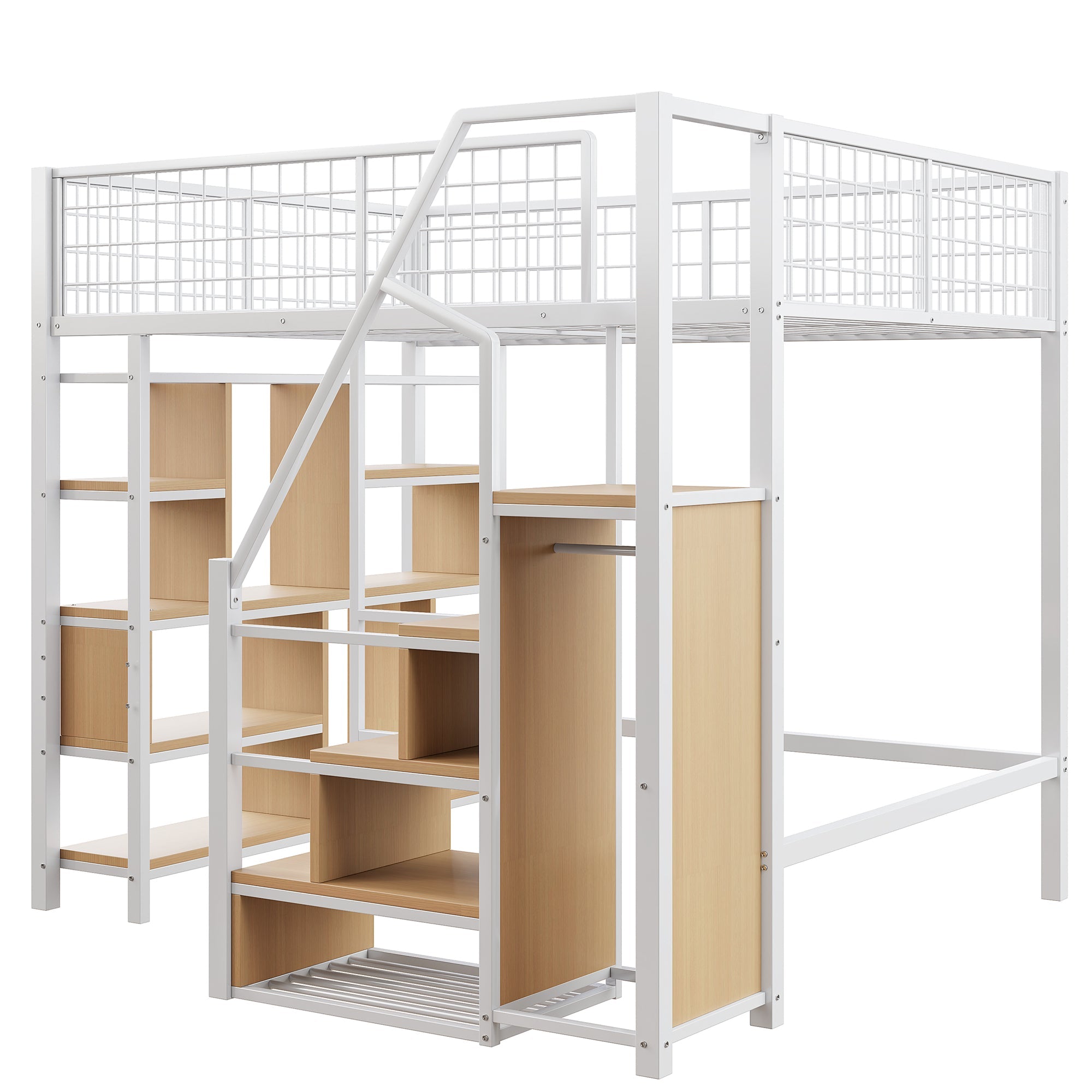 Logidon hoogslaper 140x200 cm metaal met opbergruimte trap wit