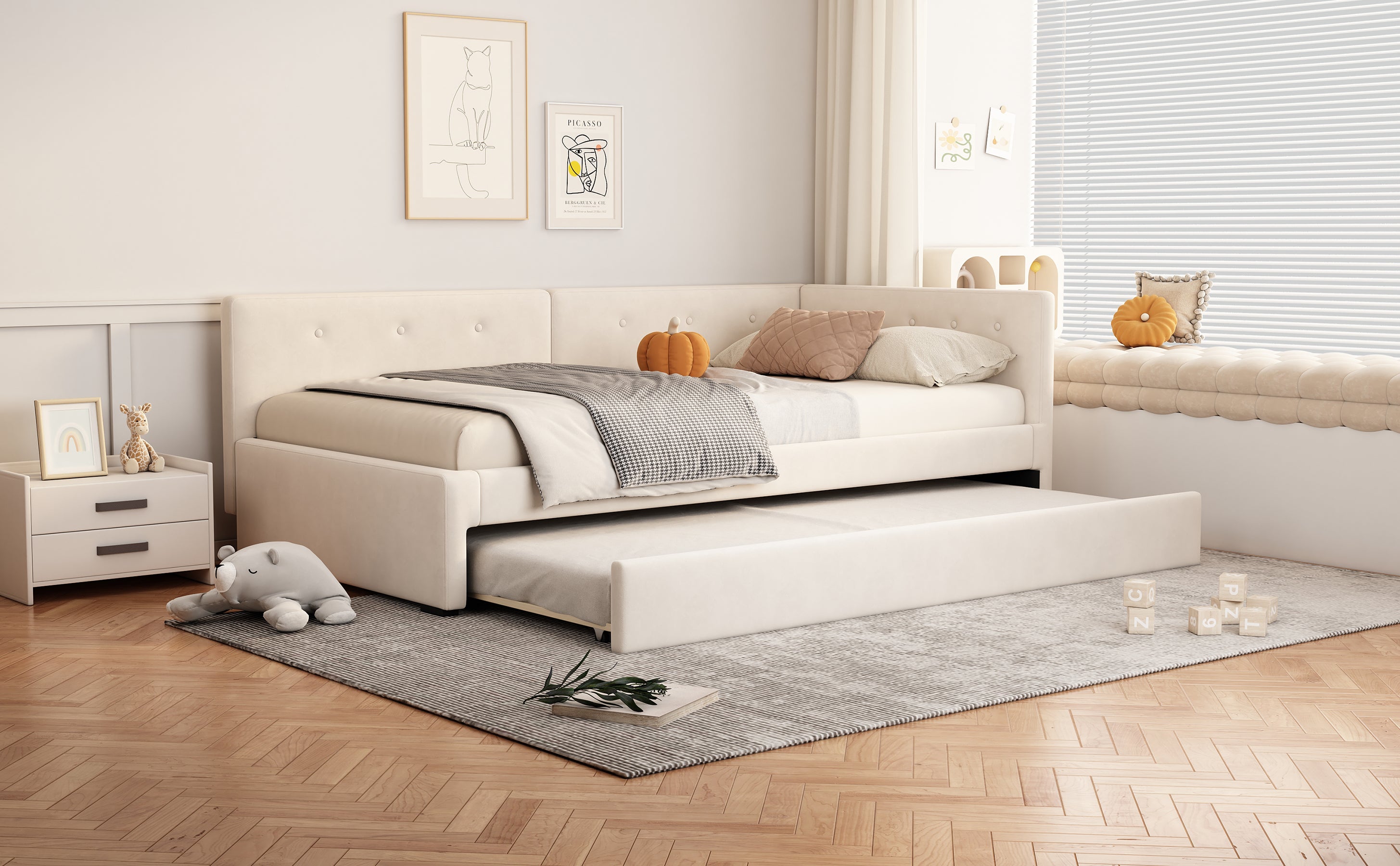 Logidon gestoffeerd bed 90x200 cm beige met lattenbodem en hoofdbord
