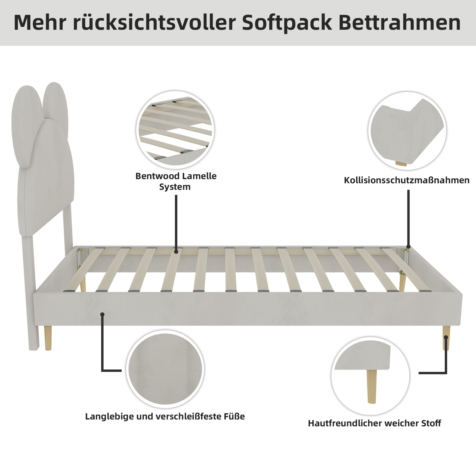 Logidon gestoffeerd bed 140x200 beige cartoon hoofdeinde inclusief lattenbodem