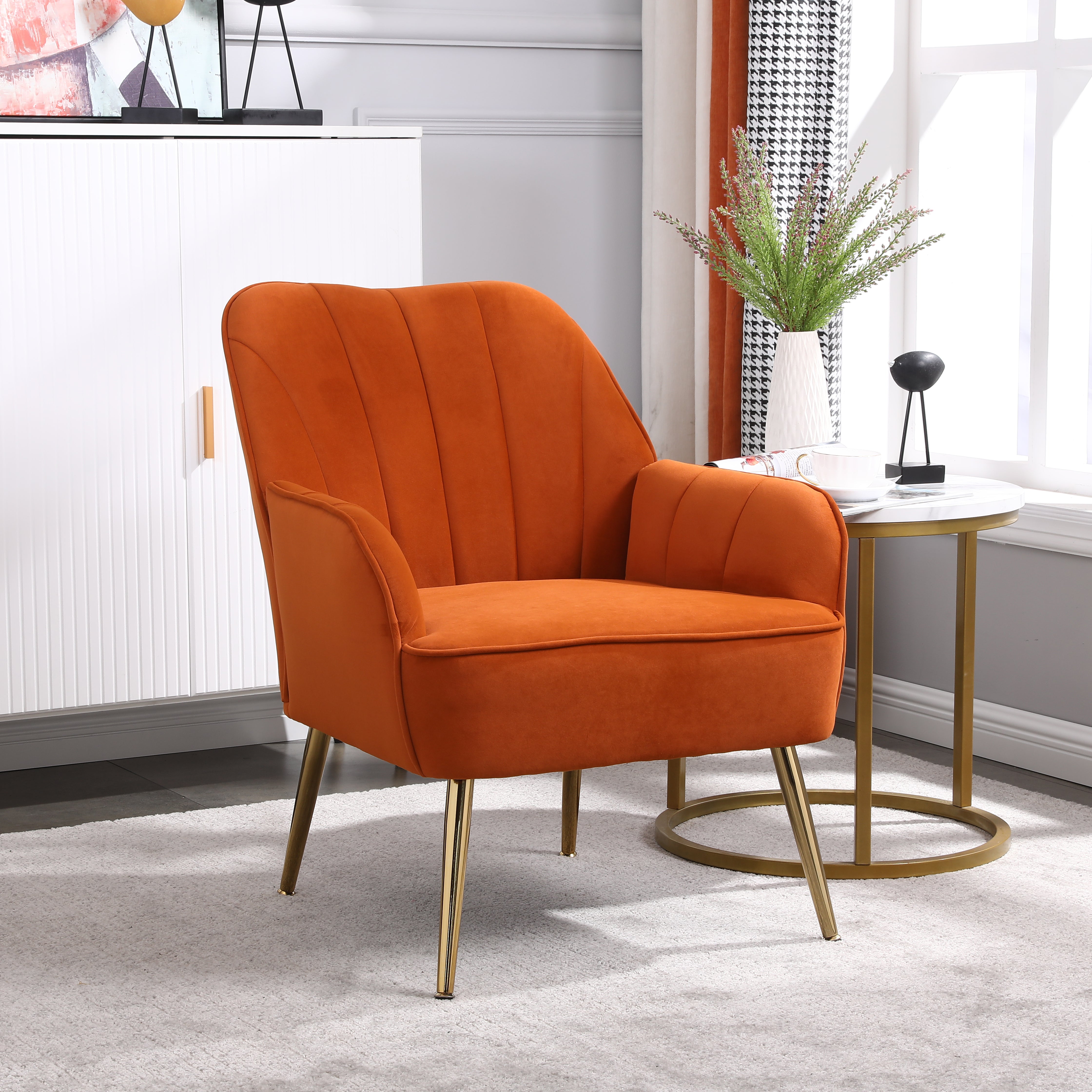 Logidon Velvet Lounge Chair Oranje Moderne Retrostijl