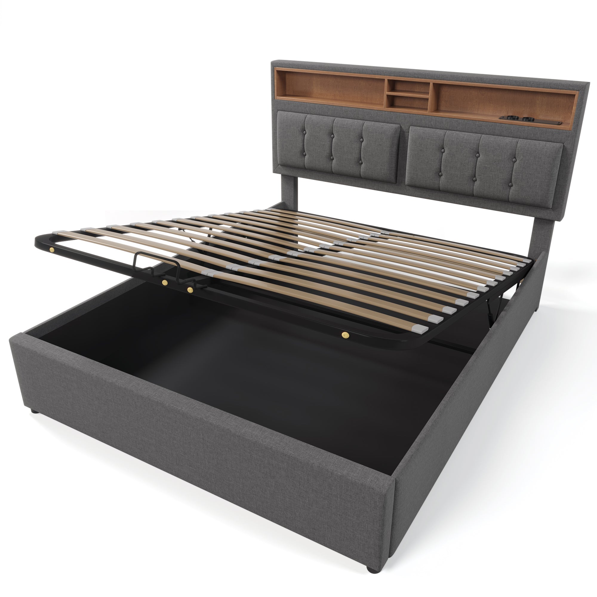 Logidon gestoffeerd bed 140x200 USB C oplaadfunctie grijs