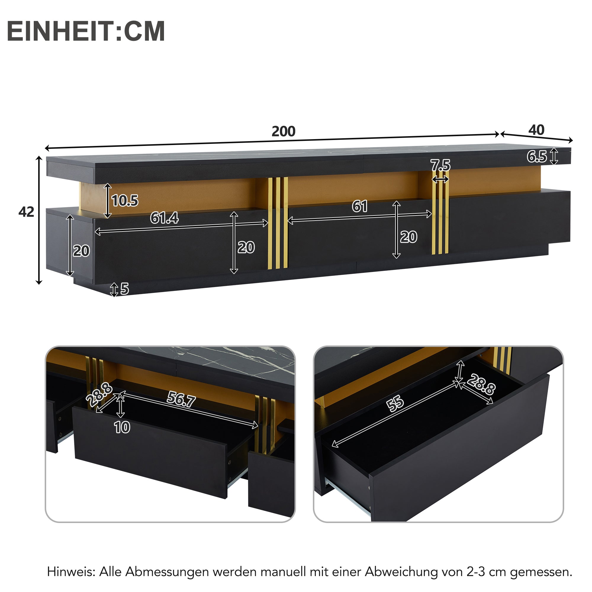 Logidon Zwarte tv-wandmeubelset 2 tv-kast salontafel marmerlook