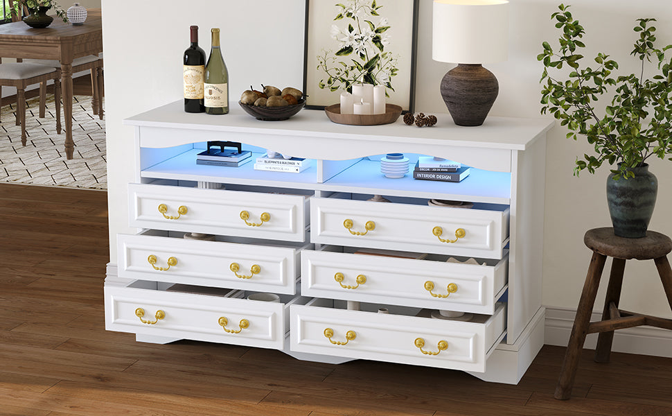 Logidon Dressoir 120x40x70 met LED-licht en halfopen opbergruimte Wit