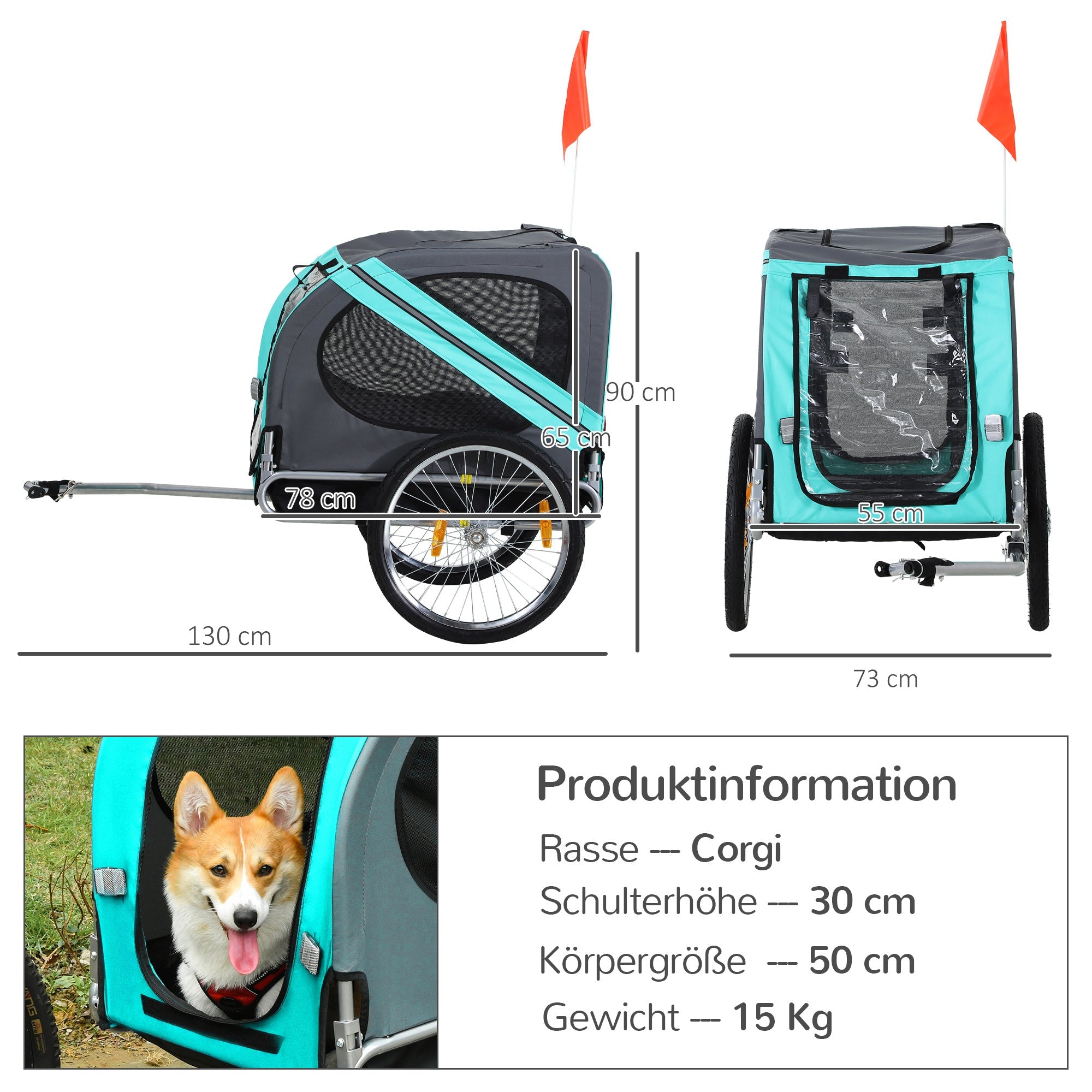 Logidon hondenkar fietskar groen 130x73x90 cm