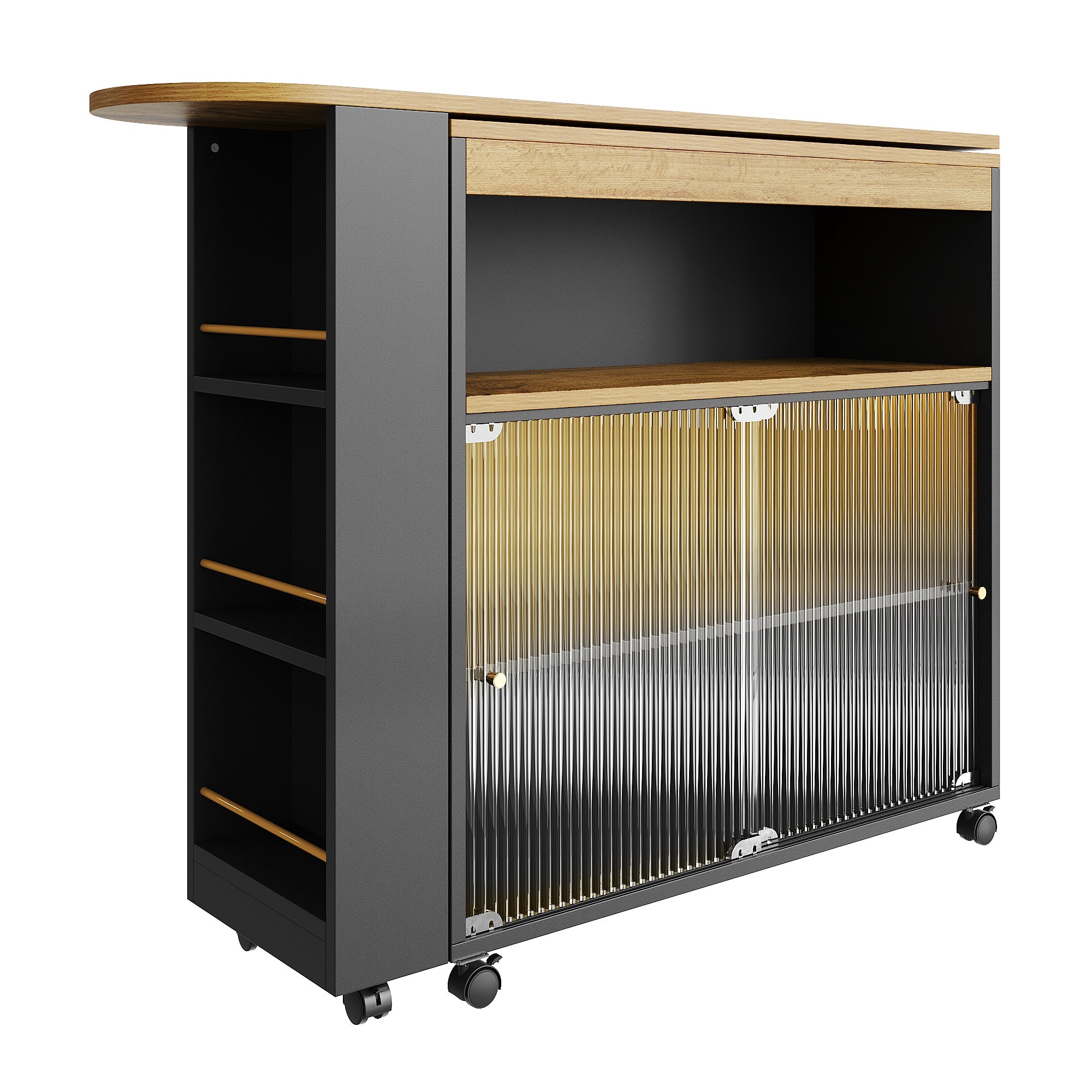 Logidon Uitschuifbare bartafel met opbergruimte en LED 138 tot 204 cm