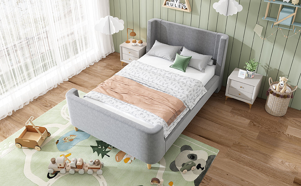 Logidon kinderbed gestoffeerd bed 90x200 grijs fluweel kosmisch patroon