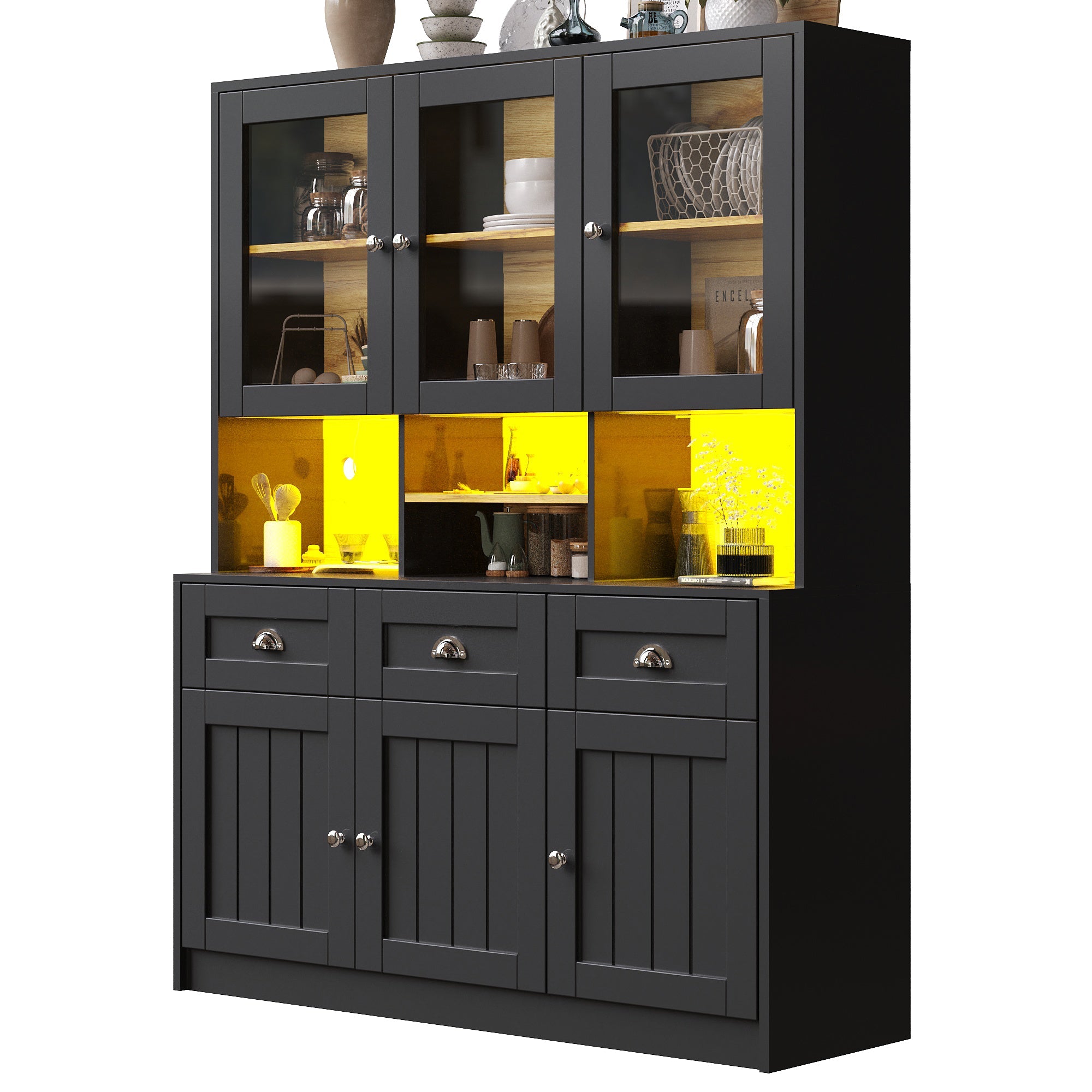 Logidon keukenkast 140x40x175 LED verlichting wit zwart