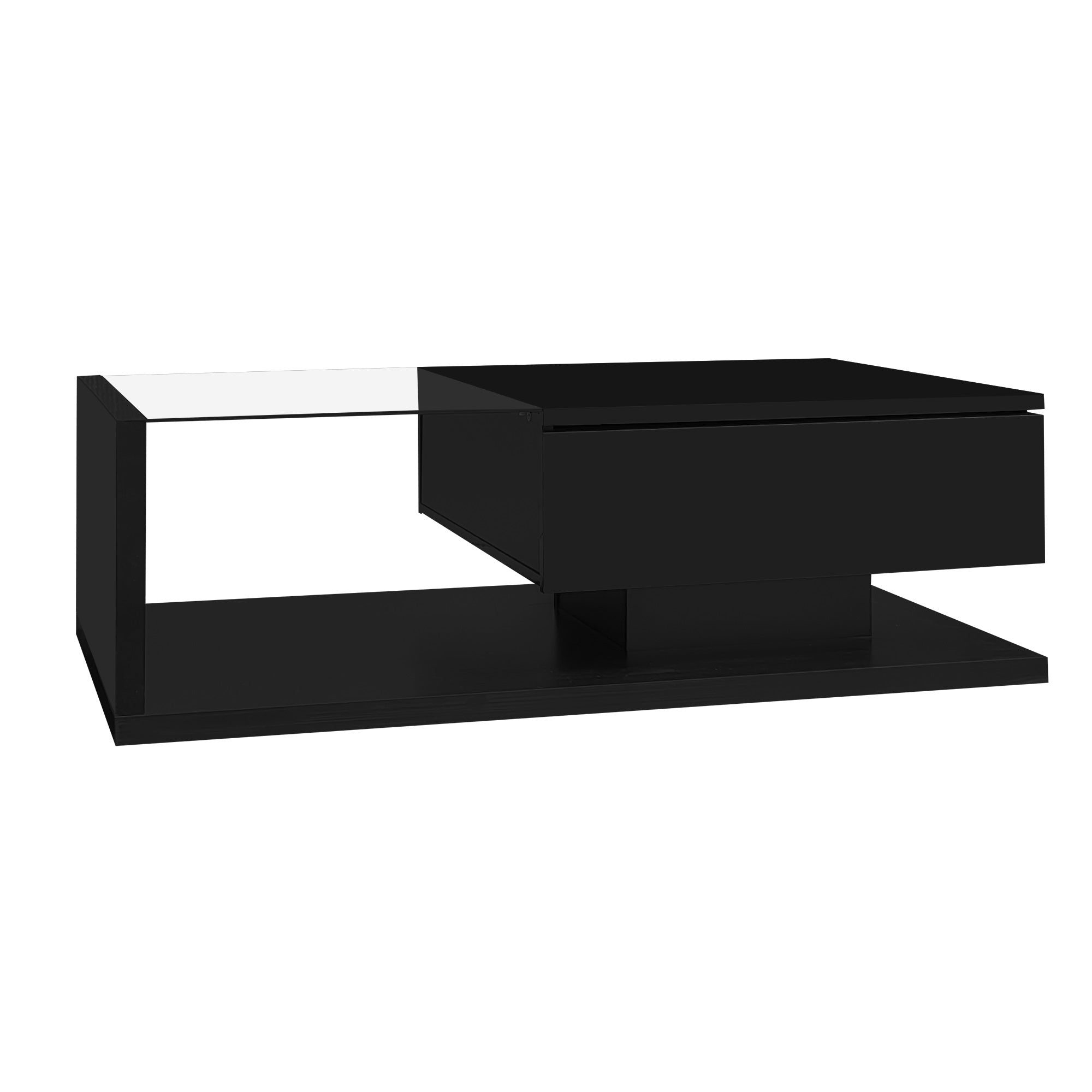 Logidon salontafel hoogglans zwart met glas en LED effect 105 cm