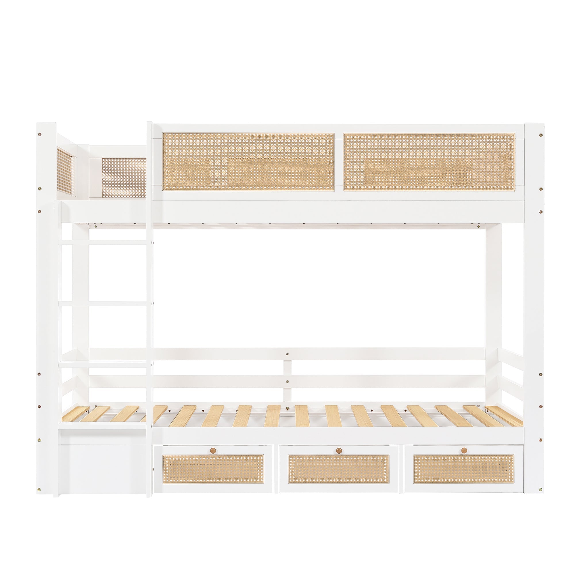 Logidon stapelbed 90x200 cm wit met rotan hekwerk drie lades