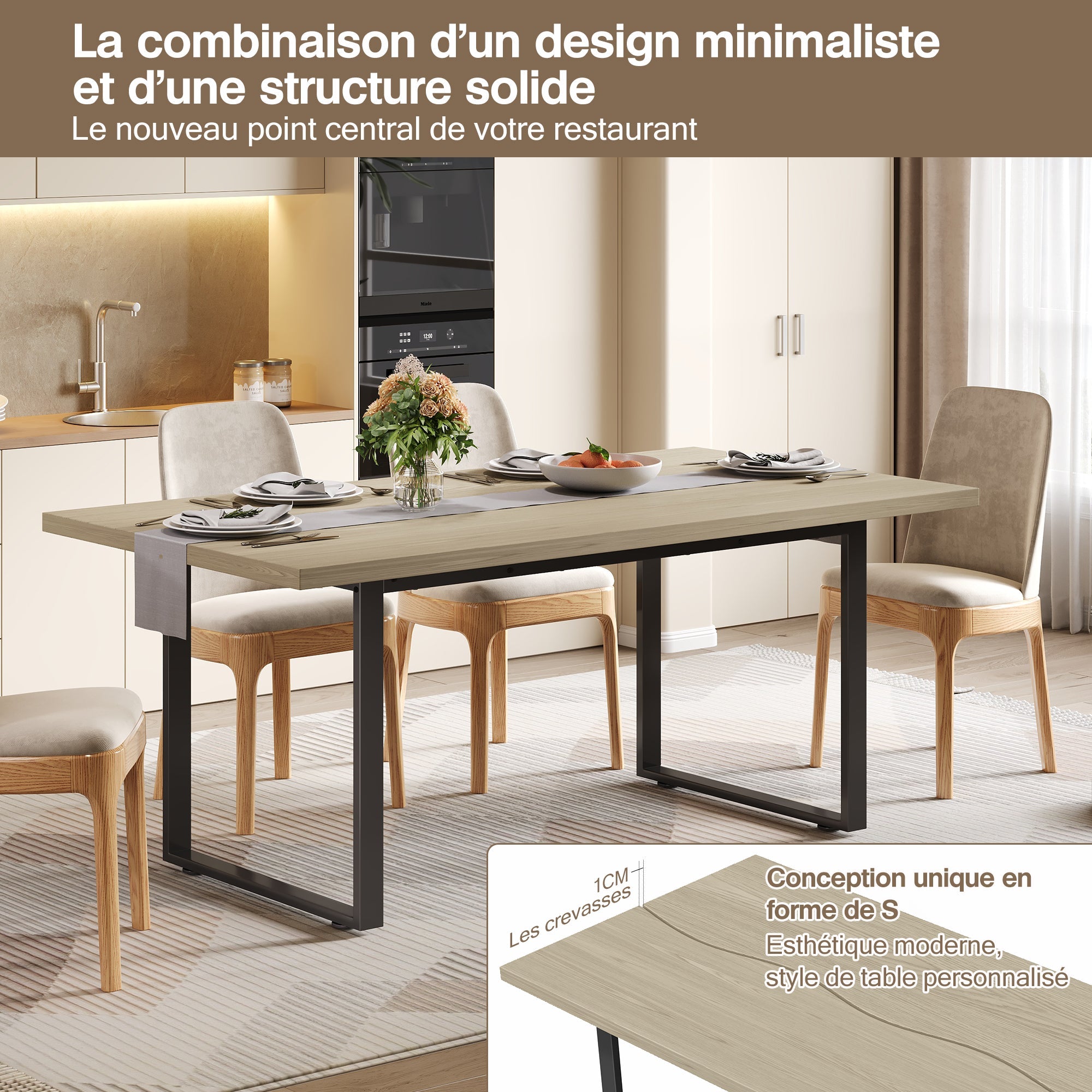 Logidon eettafel 160x80 cm industriële houtlook, metalen frame