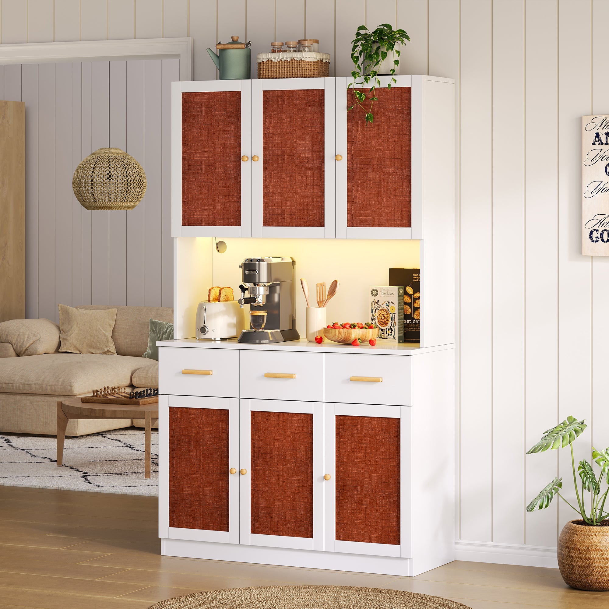 Logidon keukenbuffetkast 182 cm wit LED-verlichting stopcontact