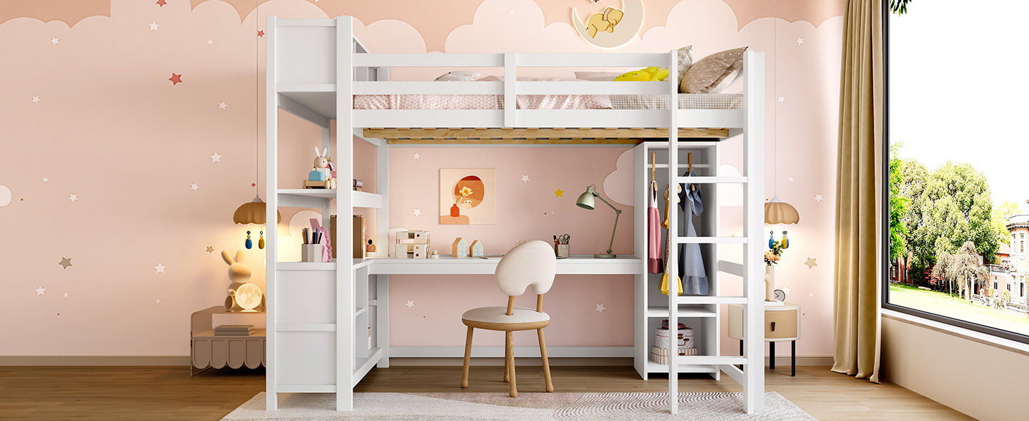 Logidon hoogslaper 140x200 cm met bureau en planken wit