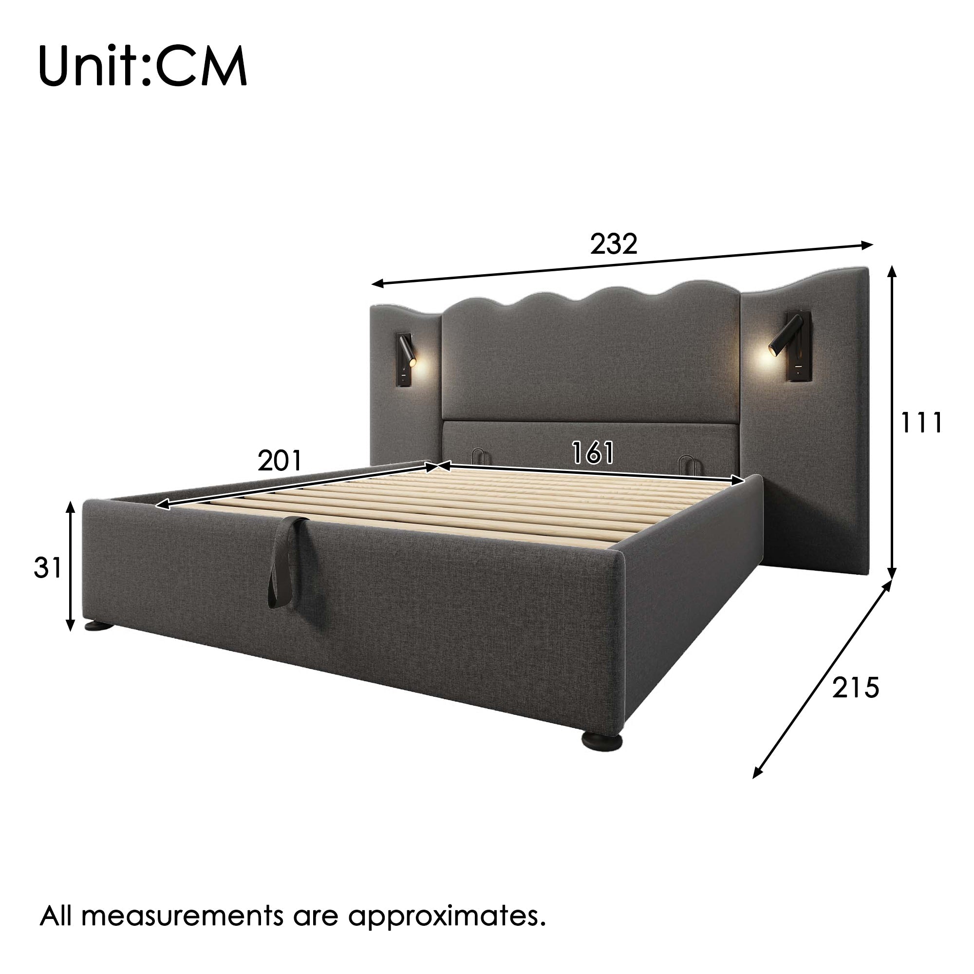 Logidon boxspringbed 160x200 grijs met opbergruimte USB C leeslamp