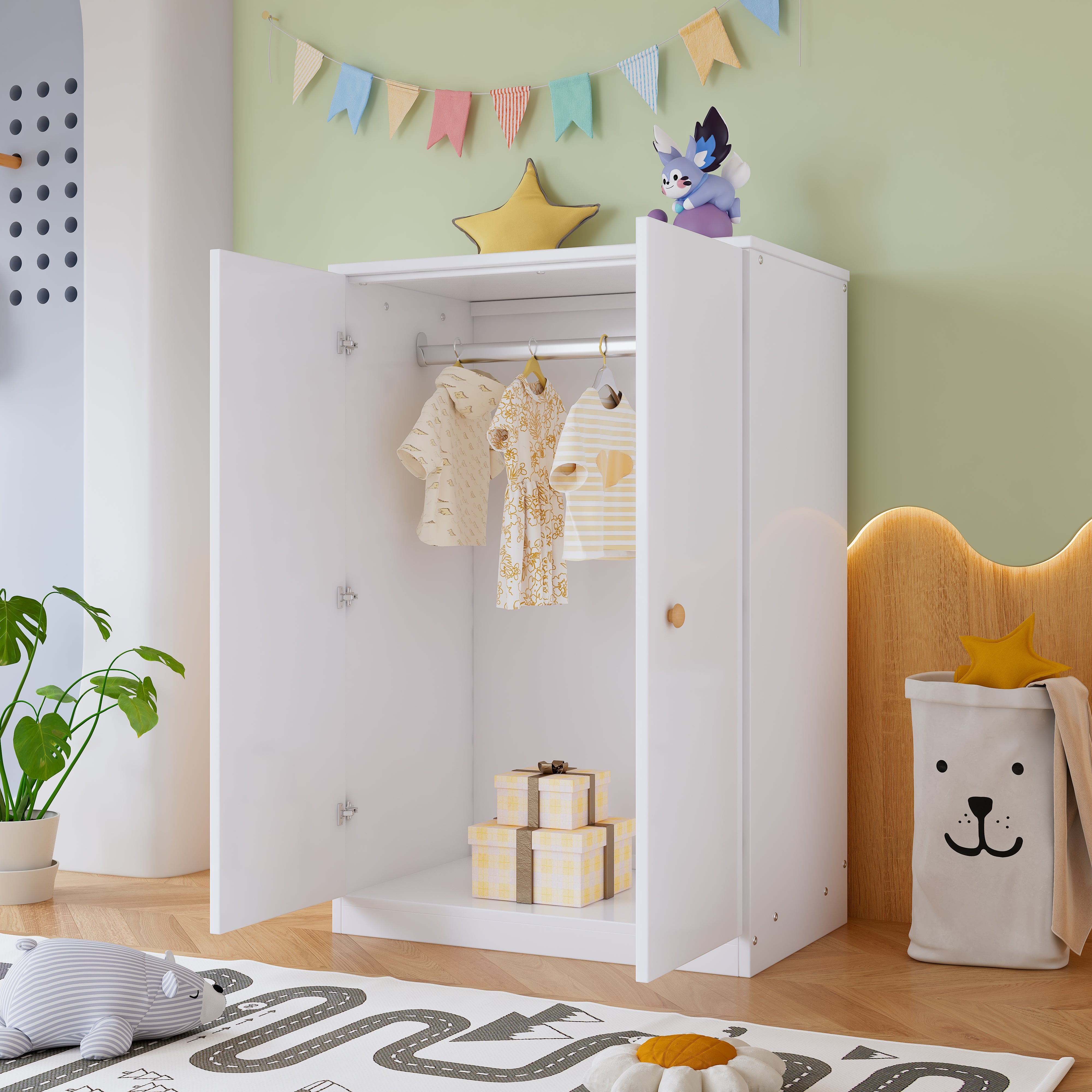 Logidon Small Wardrobe With Rod 2 Doors White MDF