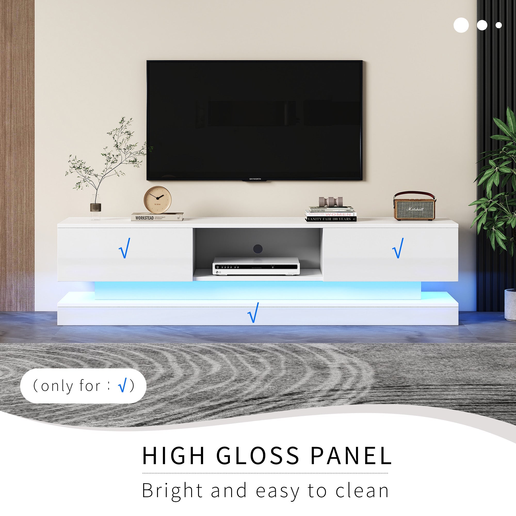 Logidon wit TV-meubel 160 cm met LED-verlichting app bediening
