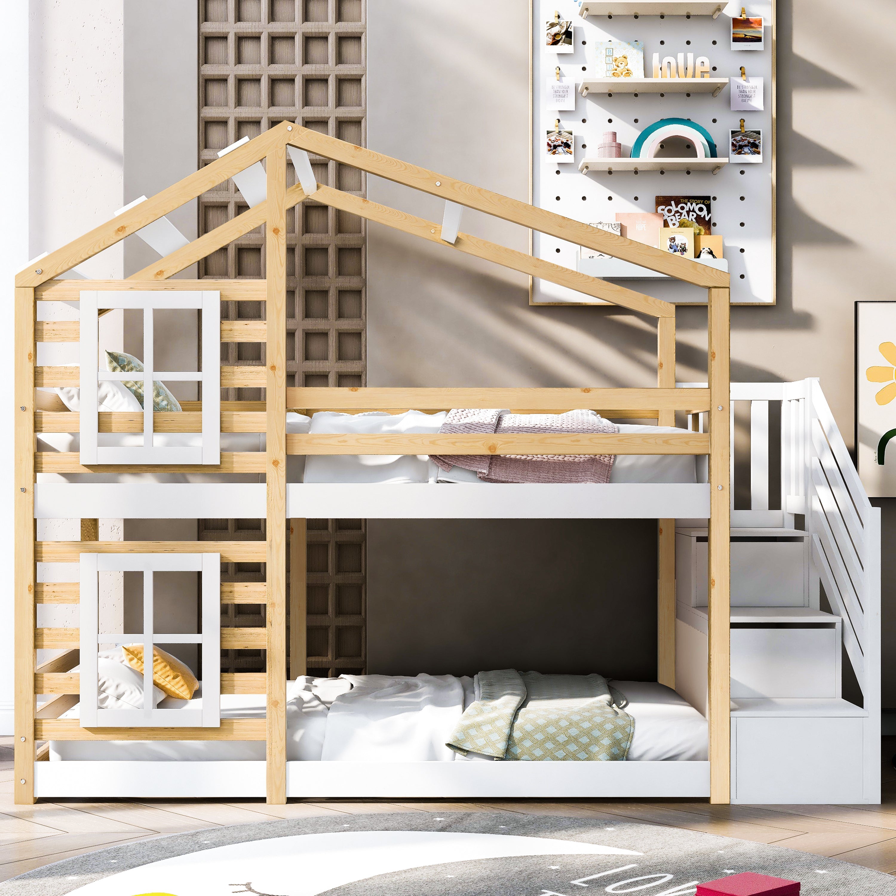 Logidon stapelbed boomhut 90x200 cm - naturel wit, 2 lattenbodems