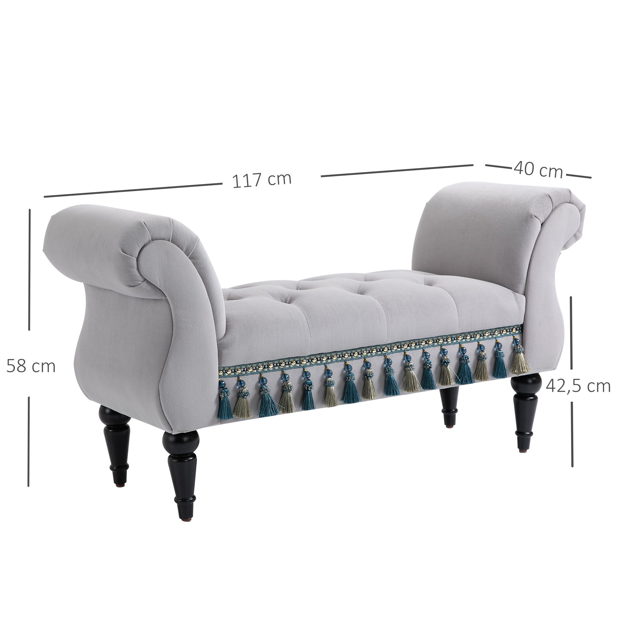 Logidon Elegante Bank Grijs 117x40x58 Cm Met Franjes