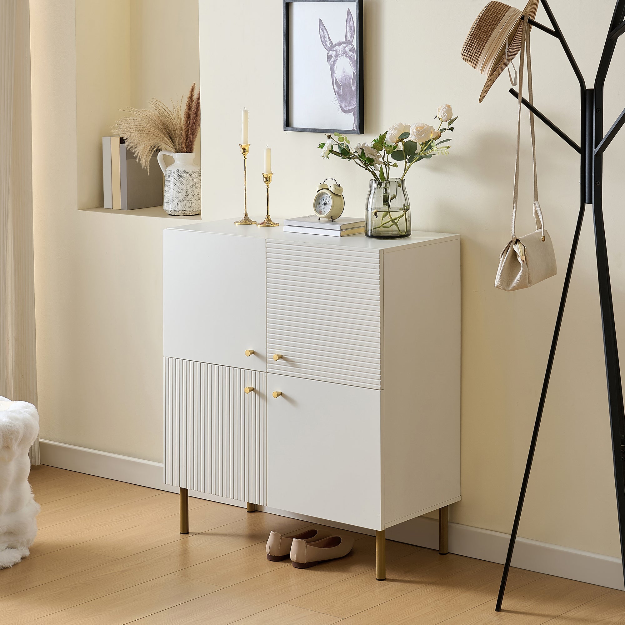 Logidon Wit MDF dressoir 80x36x90 cm zinken handvat stalen poten