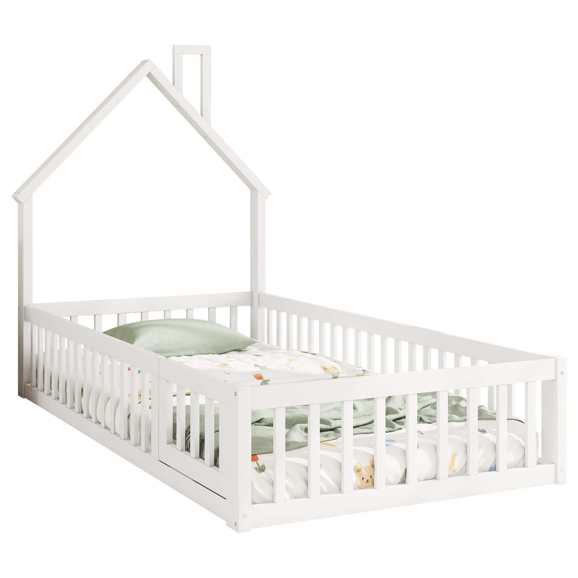 Logidon huisbed 90x200 cm schoorsteenvorm wit grenenhout