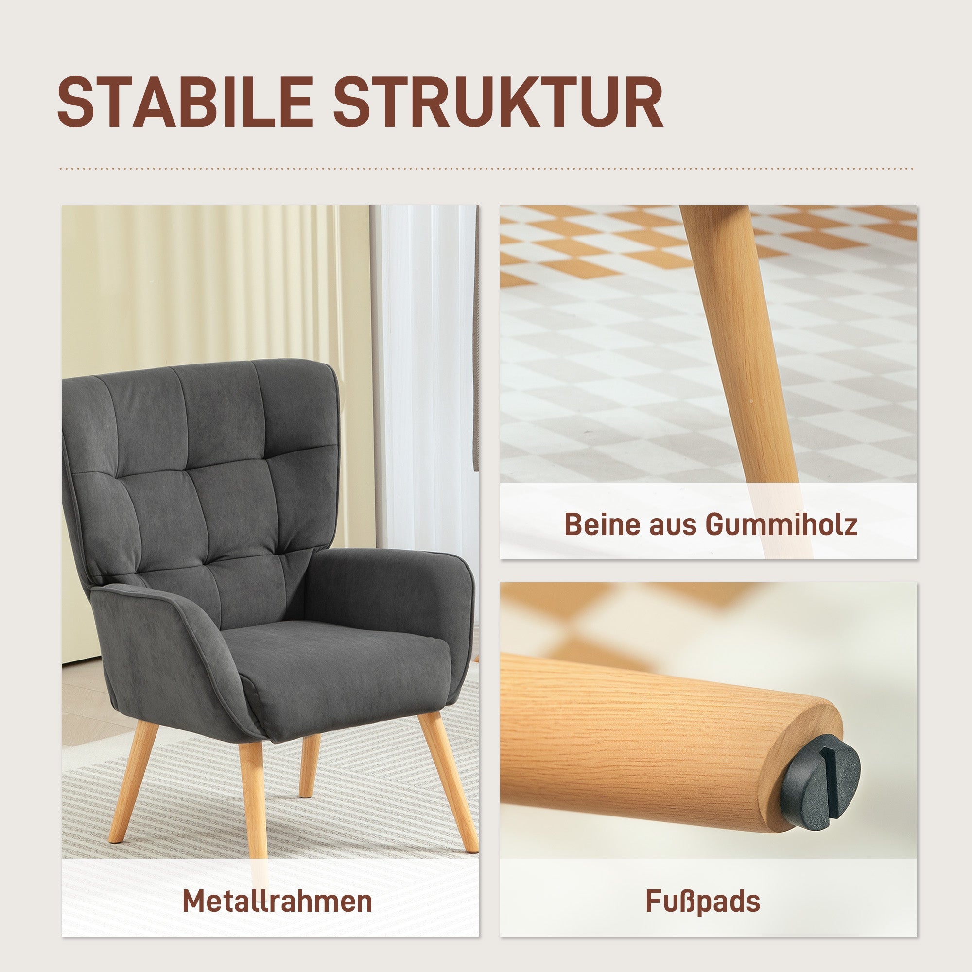 Logidon Velvet Look Relaxstoel Grijs Met Houten Poten Hoge Rug