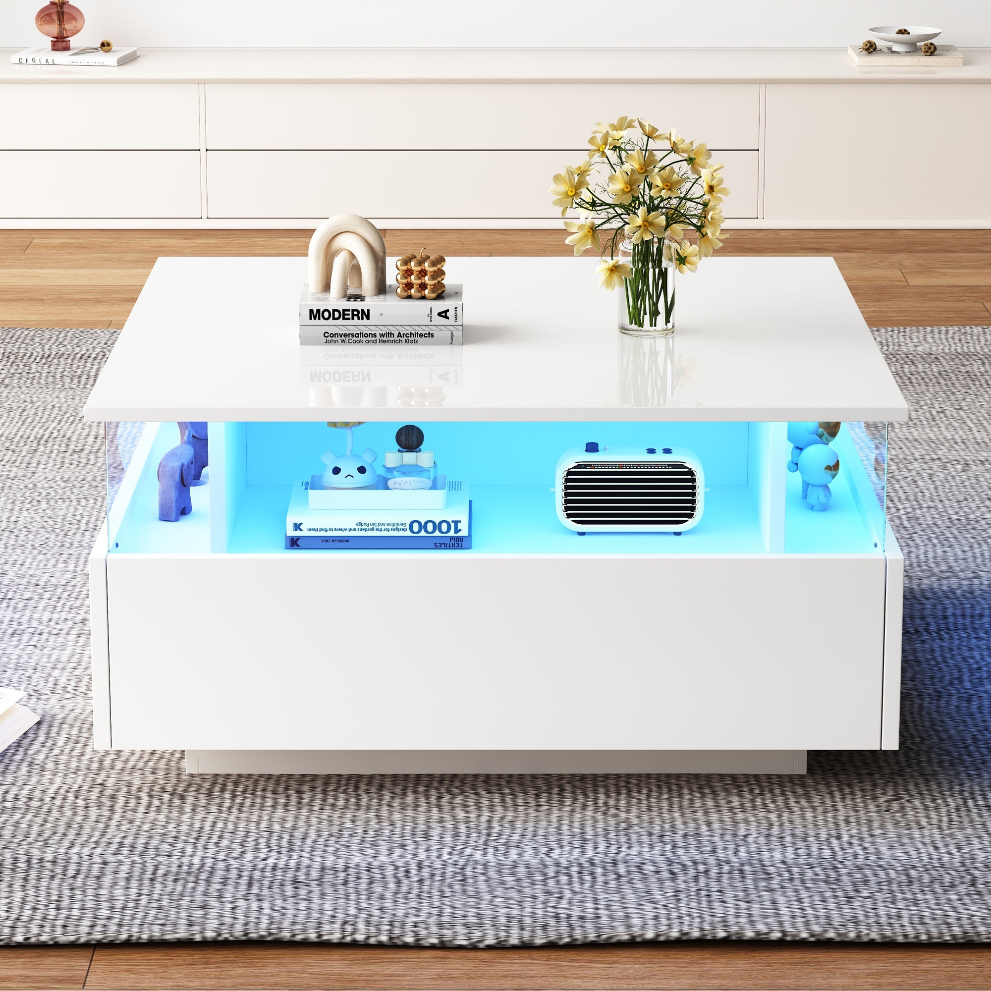 Logidon witte hoogglans salontafel 70x70x41 cm met LED-verlichting