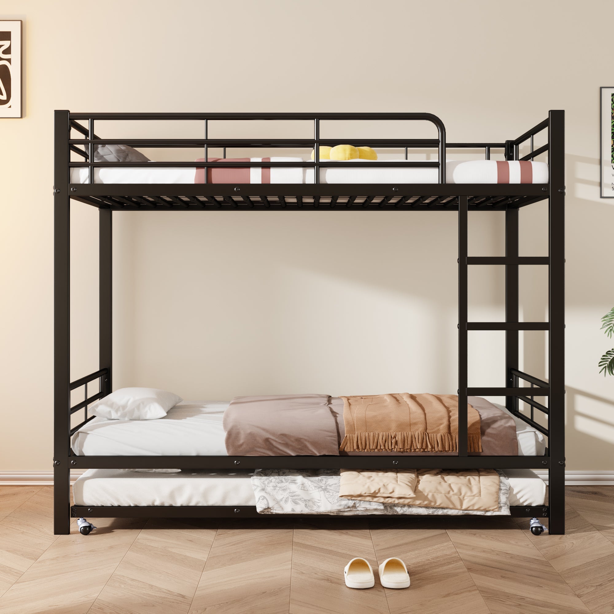 Logidon Stapelbed Ijzer Zwart 90x200 en 90x190 met uitschuifbaar bed
