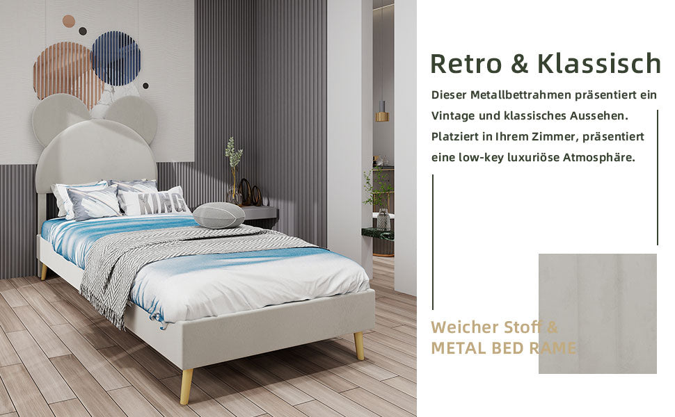 Logidon gestoffeerd bed 140x200 beige cartoon hoofdeinde inclusief lattenbodem