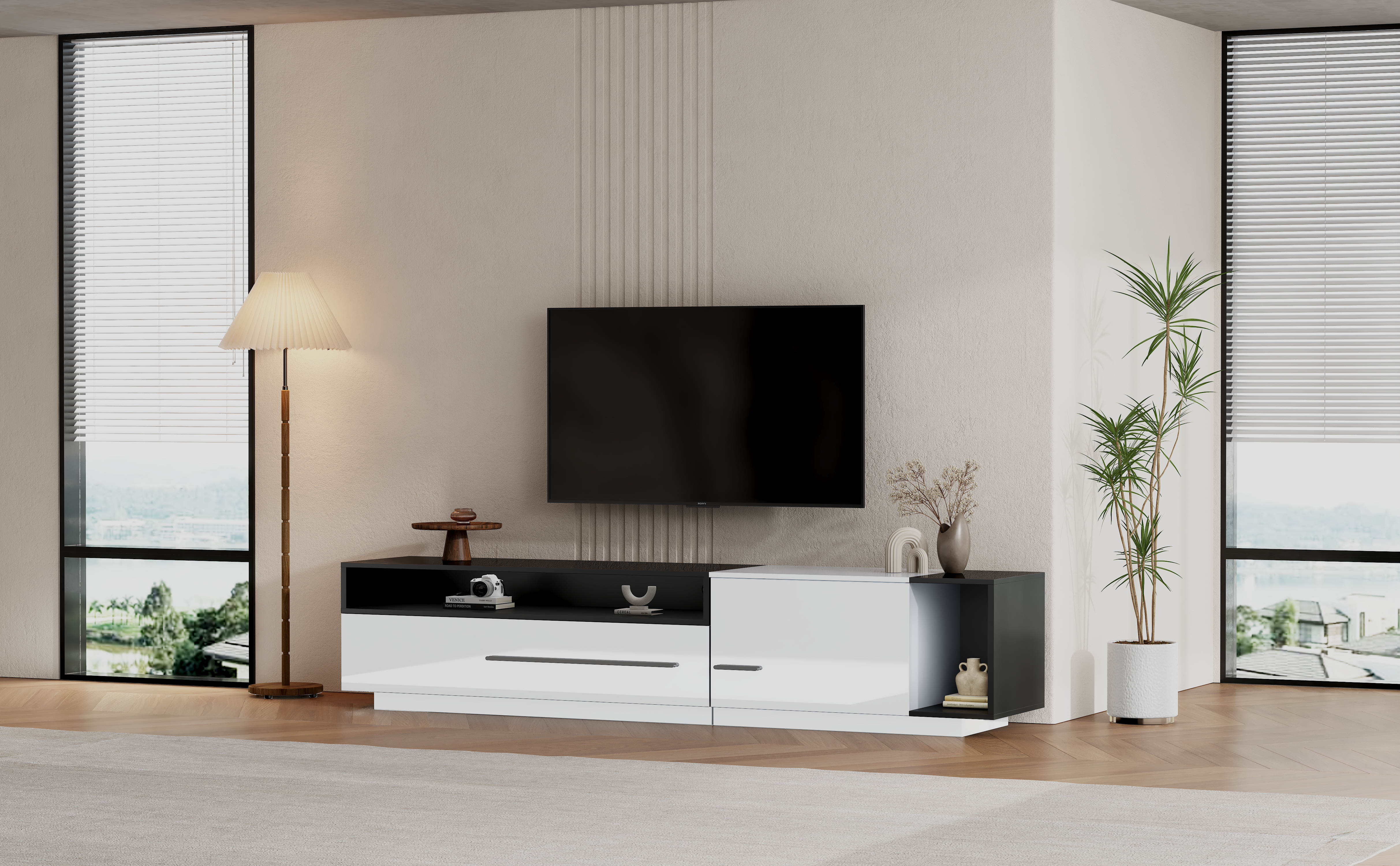Logidon hoogglans TV-meubel 170 cm zwart wit met ladedeur