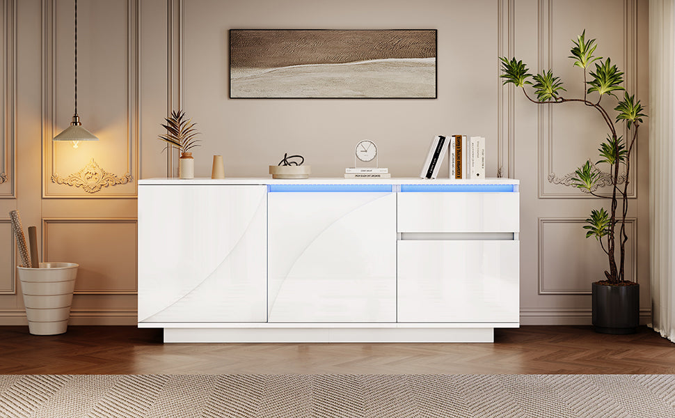 Logidon 140 x 40 x 60 cm hoogglans dressoir wit met LED