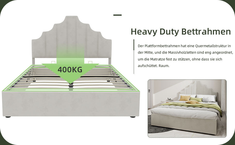 Logidon 160x200 cm stoffen bed beige hoofdbord met hydrauliek
