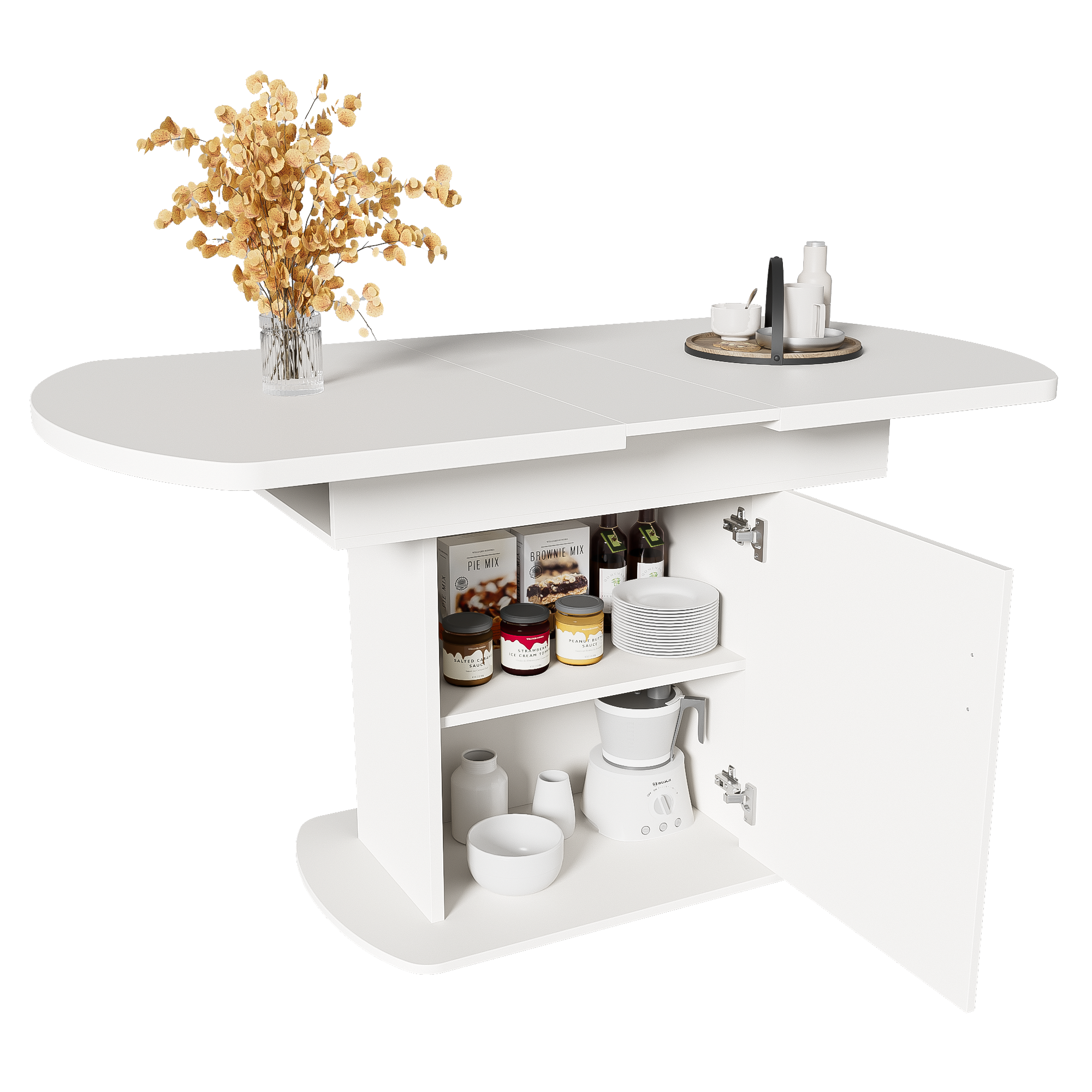 Logidon Witte Uitschuifbare Ovale Eettafel Met Opbergruimte L110/130 B70 H75
