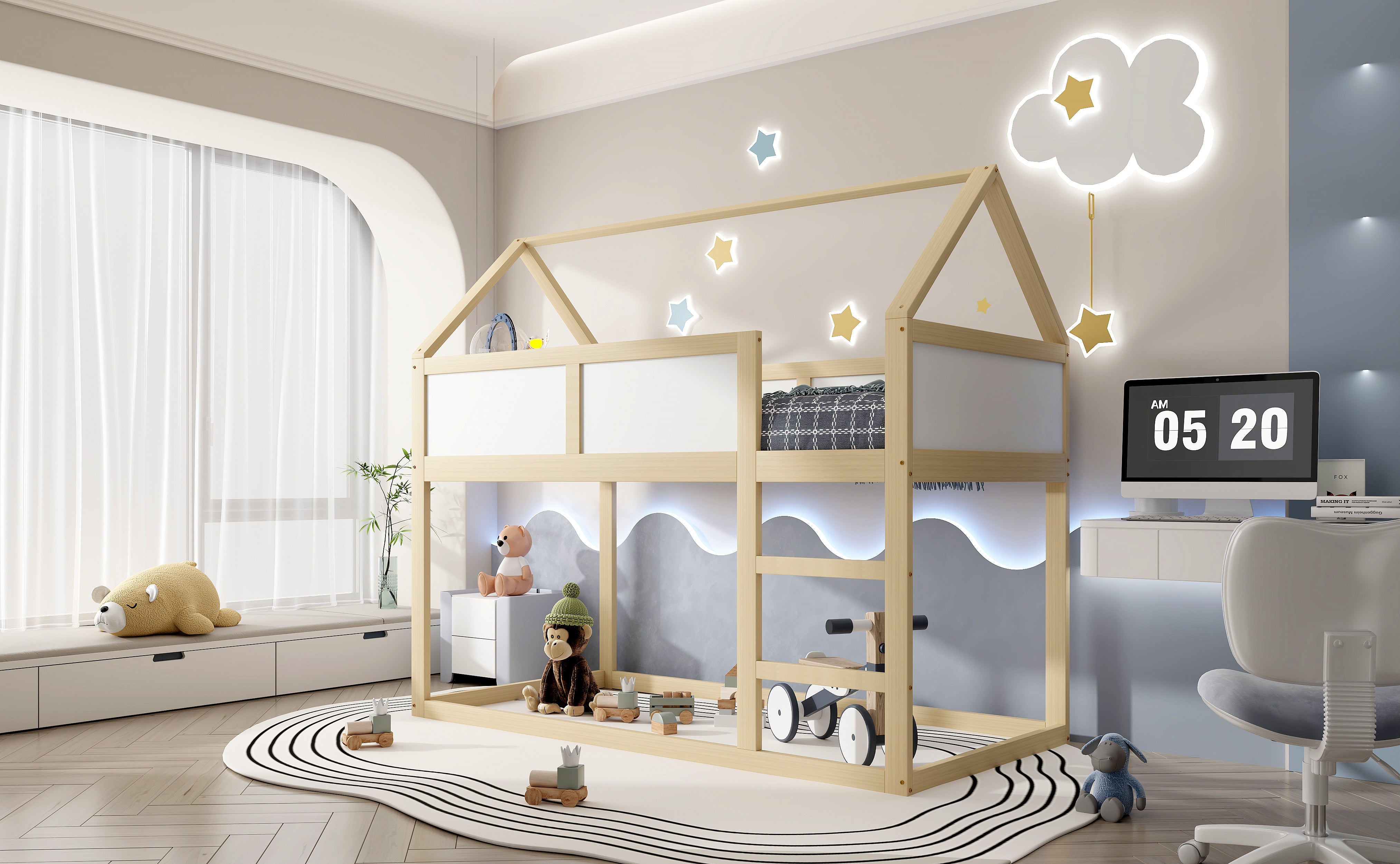 Logidon stapelbed kinderbed 90x200 cm lage hoogslaper met trap beige